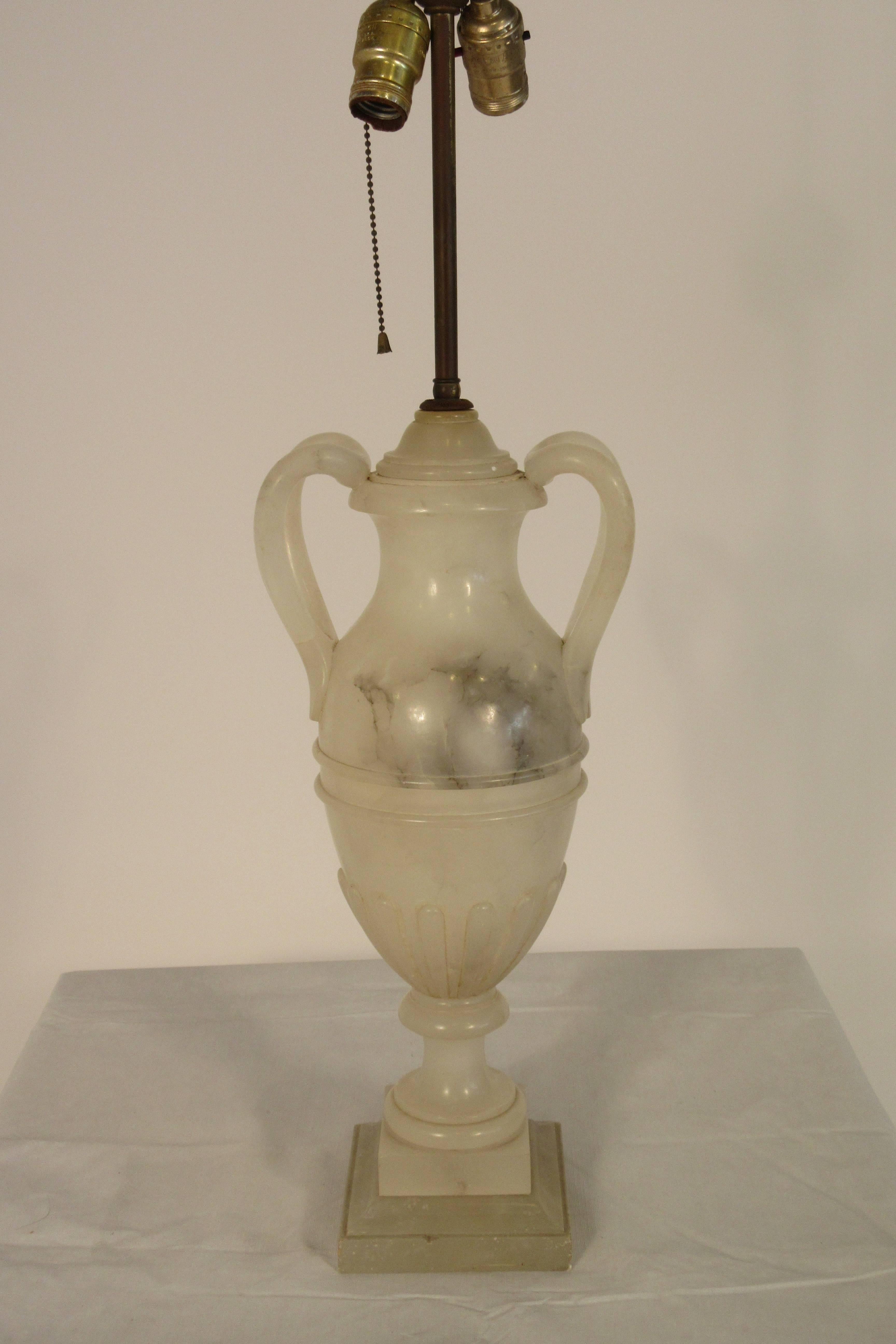 Mid-20th Century Pair of 1940s Alabaster Classical Urn Lamps