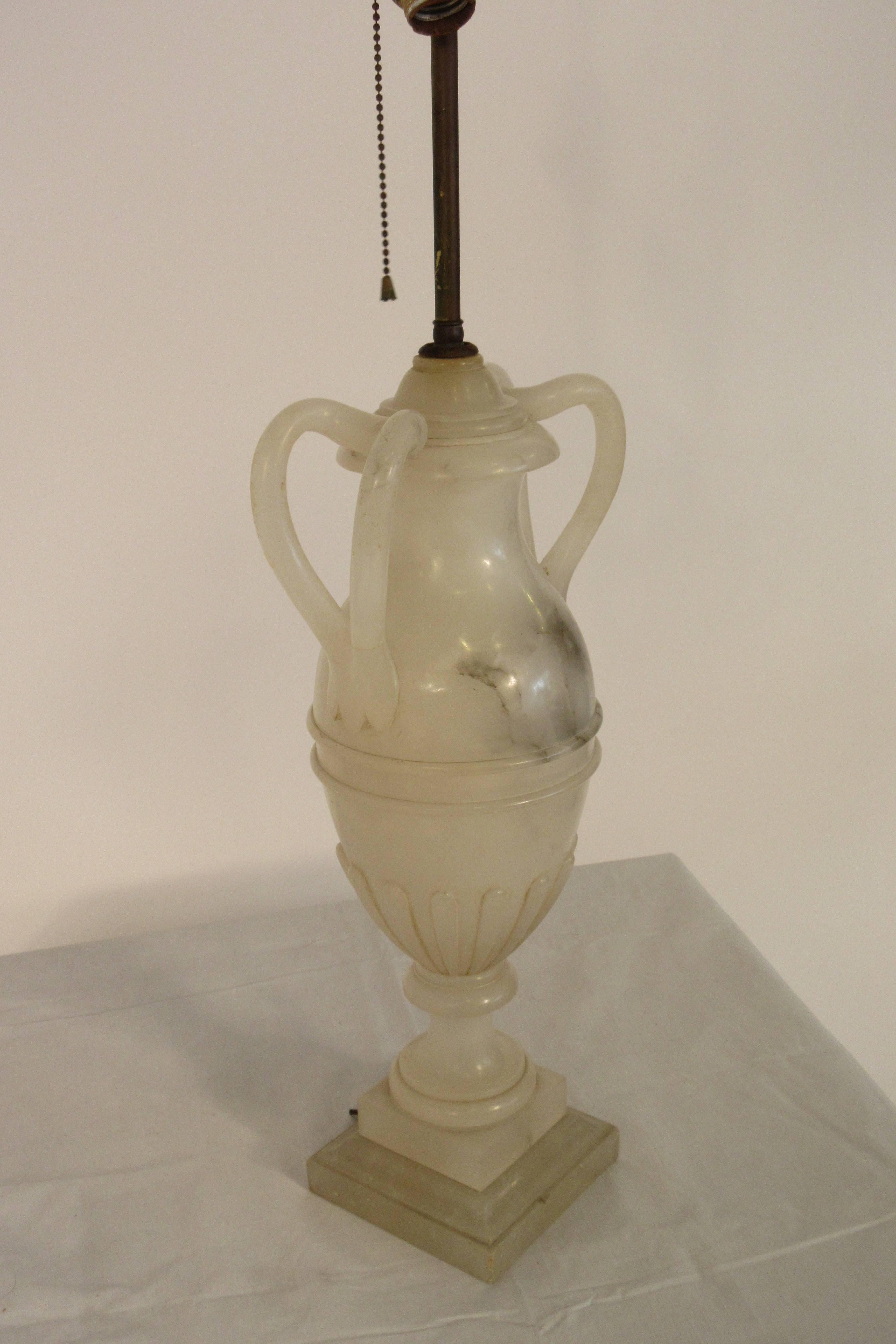 Pair of 1940s Alabaster Classical Urn Lamps 1