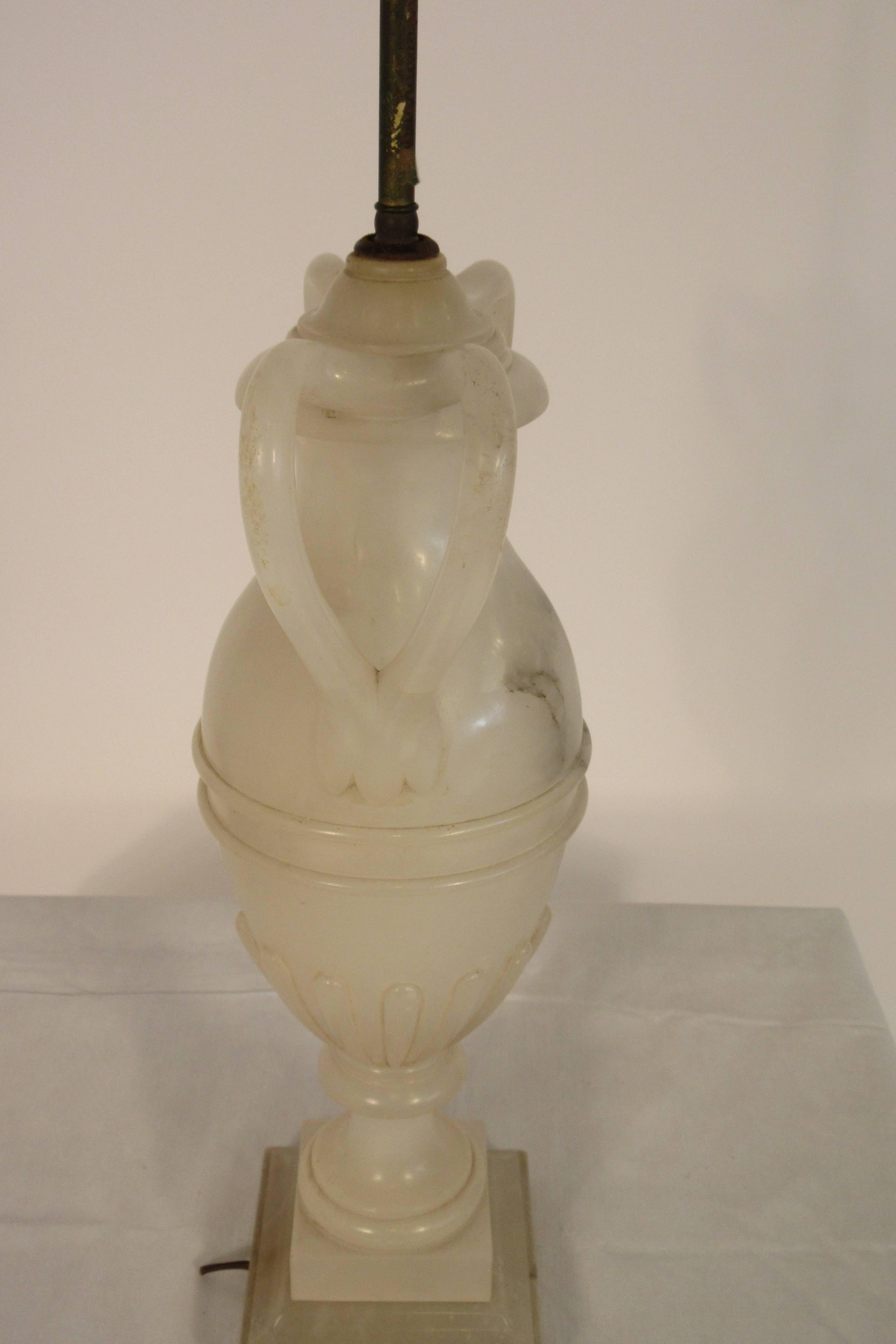 Pair of 1940s Alabaster Classical Urn Lamps 2