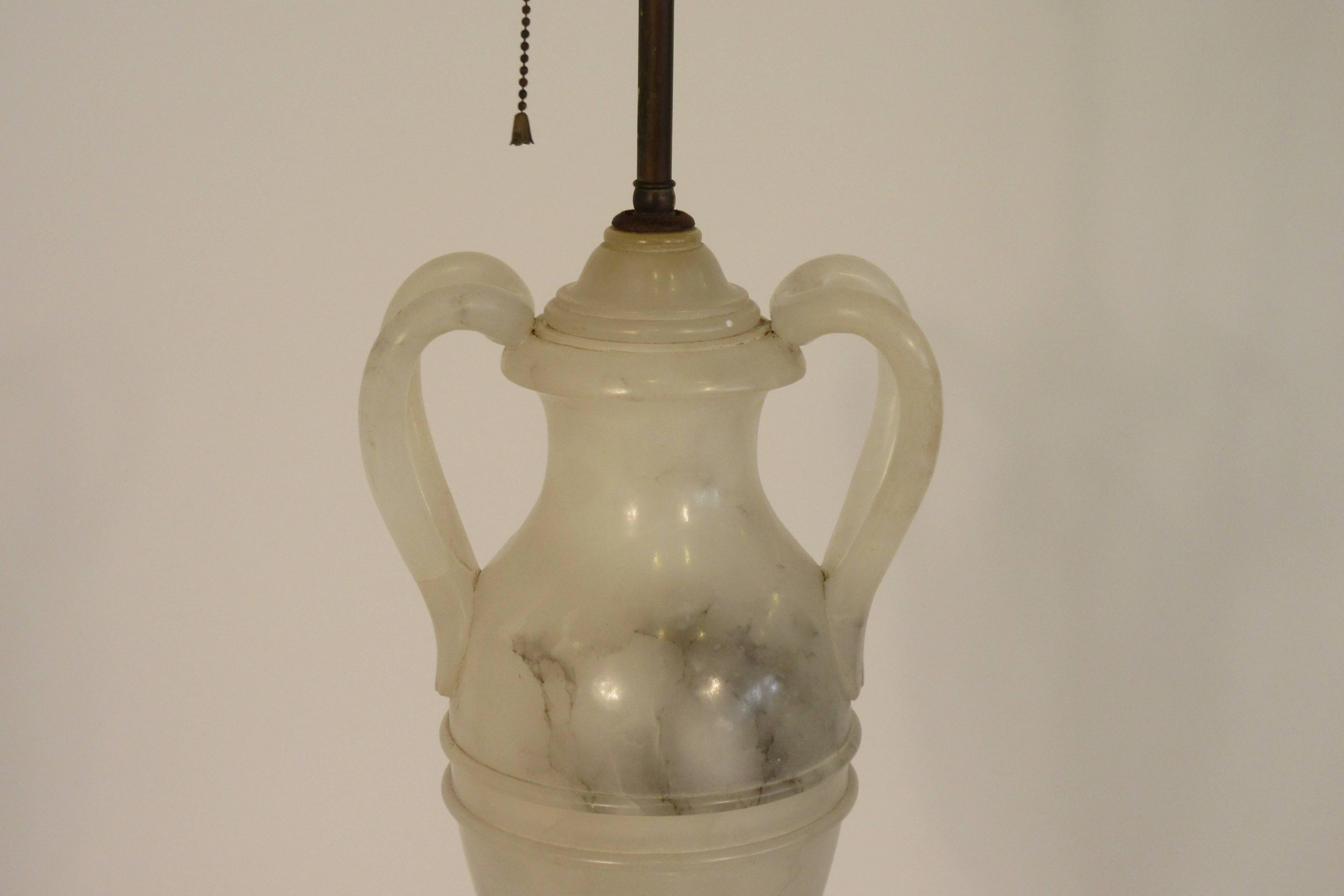 Pair of 1940s Alabaster Classical Urn Lamps 3