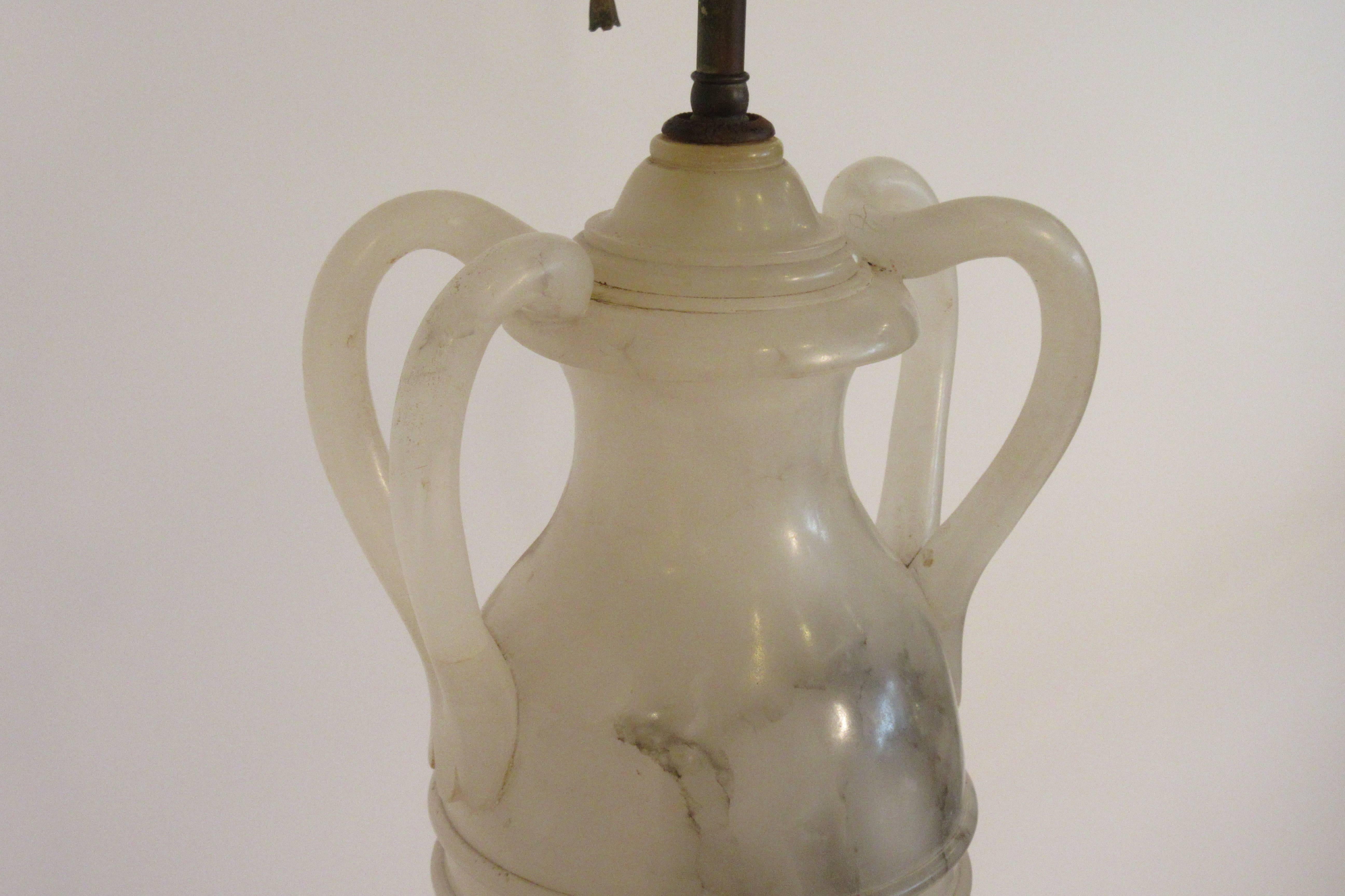 Pair of 1940s Alabaster Classical Urn Lamps 4