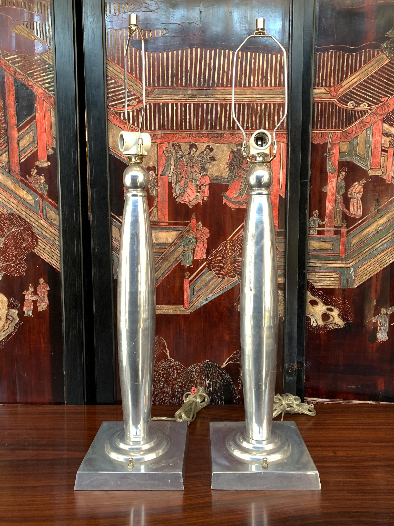 Pair of 1940s Art Deco Aluminum Table Lamps 1