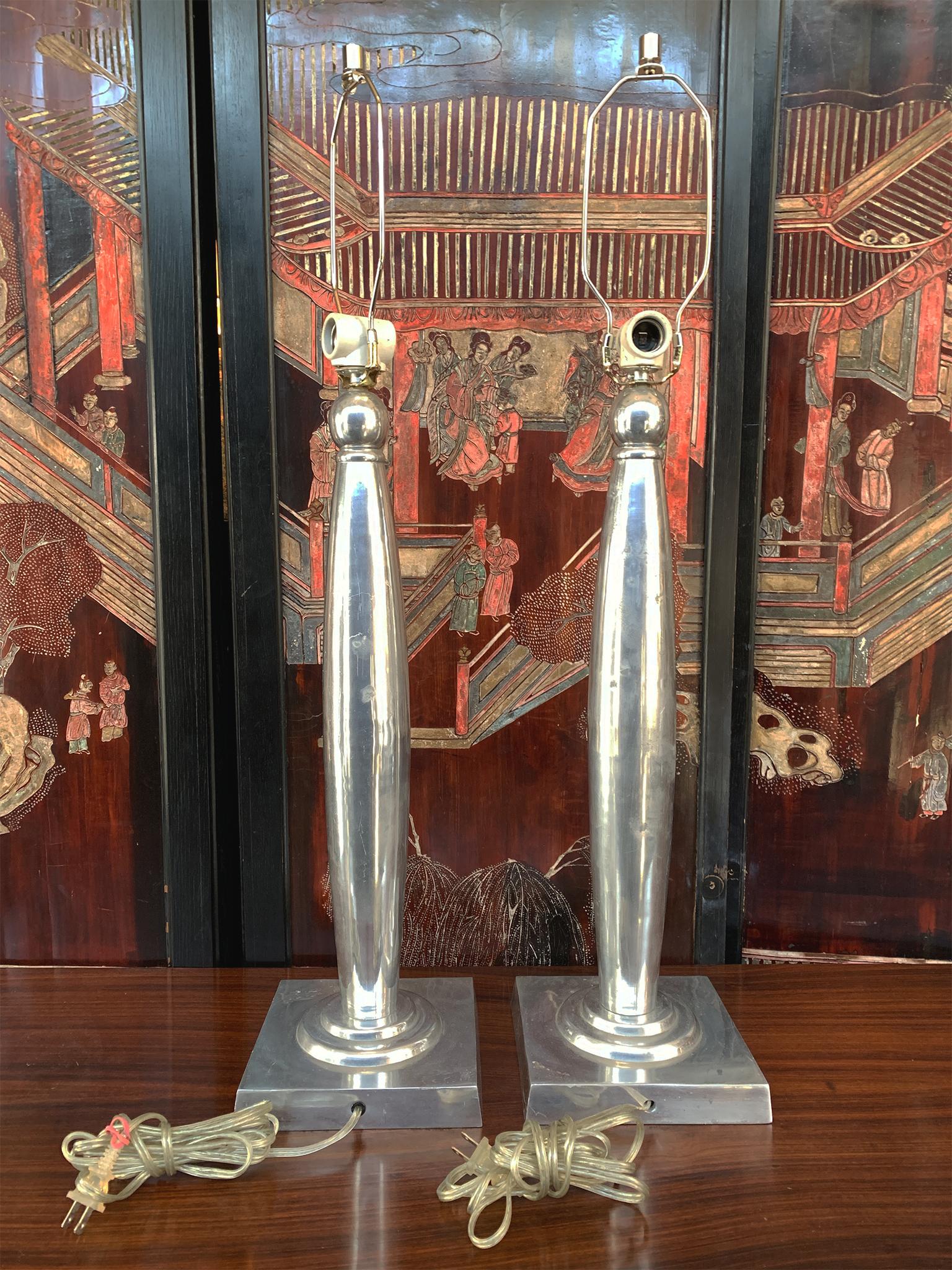 Pair of 1940s Art Deco Aluminum Table Lamps 2