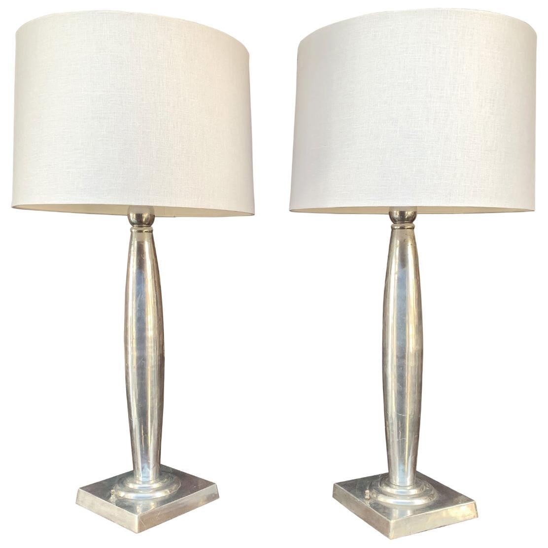 Pair of 1940s Art Deco Aluminum Table Lamps