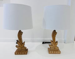 Paire de lampes de table Heifetz en bois sculpté Art Déco des années 1940