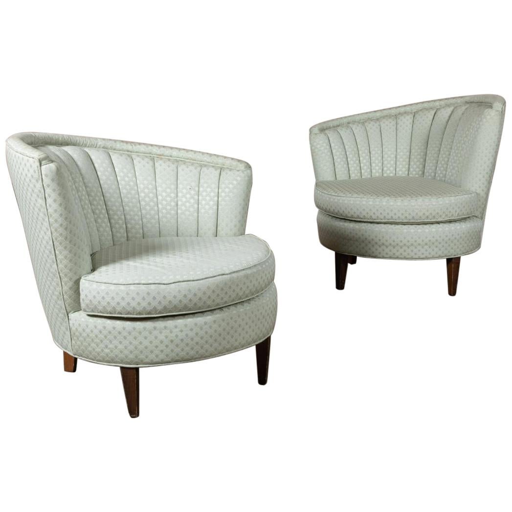 Pair of 1940s Art Deco Channeled Back Club Chairs