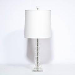 Pair of 1940s Art Deco Hollywood Etched Translucent Crystal Table Lamps