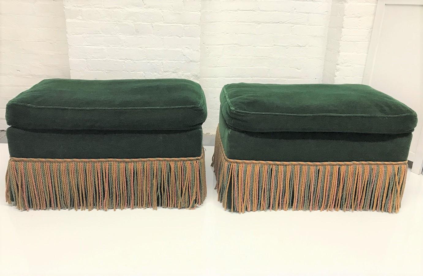 Pair of 1940s Art Deco Velvet Upholstered Ottomans In Good Condition For Sale In New York, NY