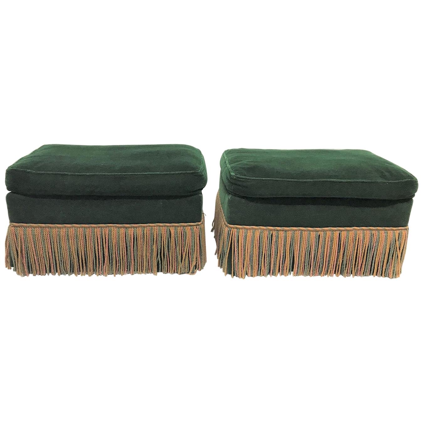 Pair of 1940s Art Deco Velvet Upholstered Ottomans For Sale