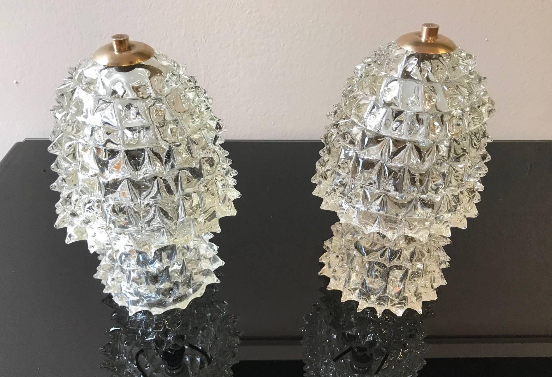 Art Deco Pair of 1940s Barovier and Toso Lamps
