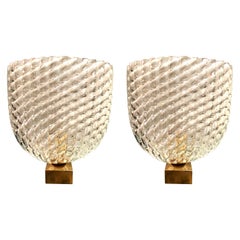 Pair of 1940s Barovier & Toso Glass and Brass Wall Sconces
