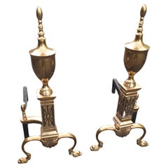 Pair of 1940s Bennett Co. Chippendale Style Polished Brass Andirons