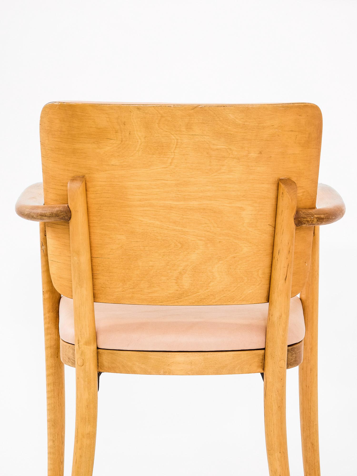 Pair of 1940s Birch & Aniline Leather Armchairs Designed by Werner West, Finland 1