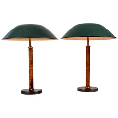Pair of 1940s Böhlmarks Brass and Leather Table Lamps