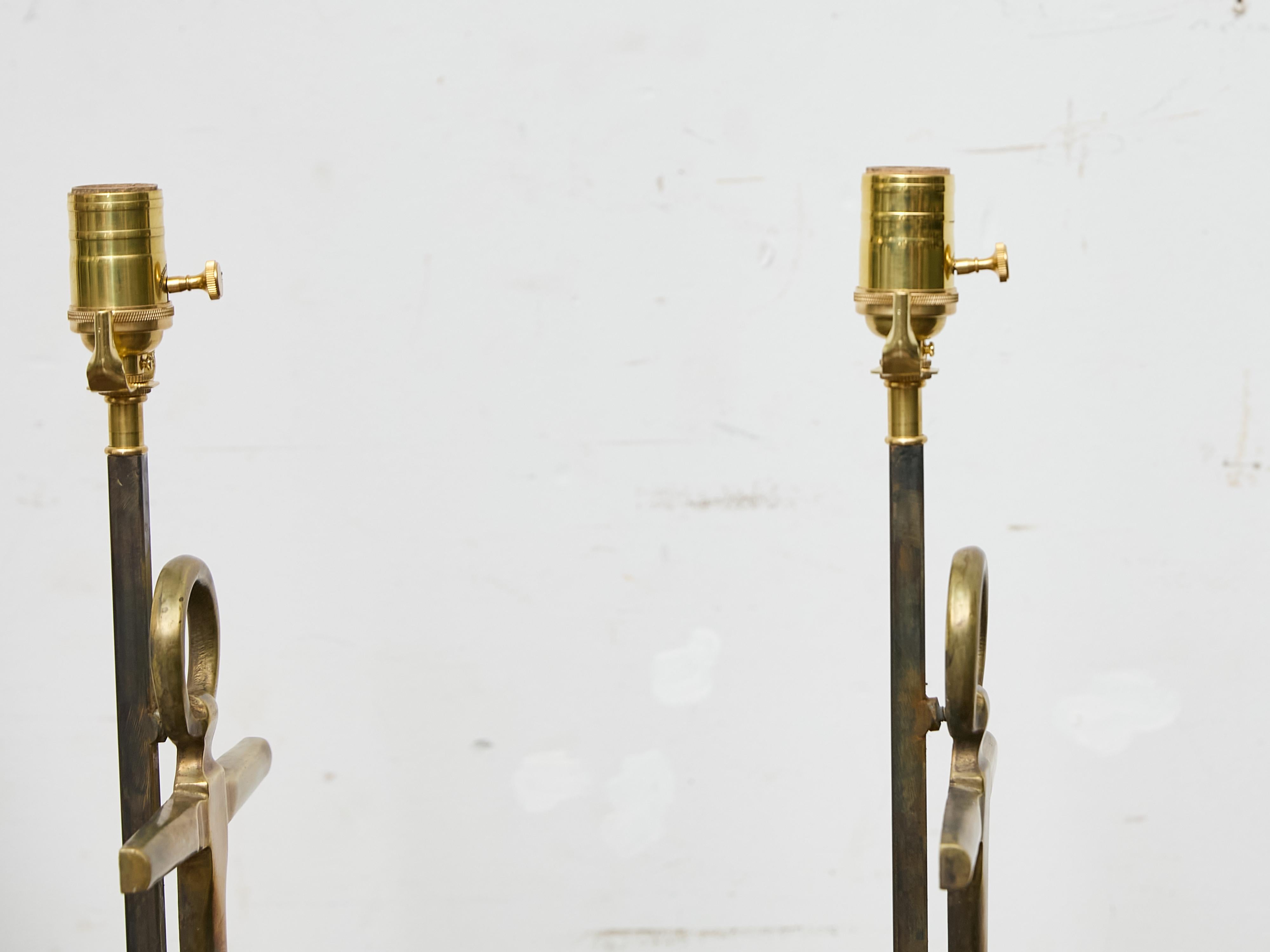 Pair of 1940s Bronze Anchor Lamps on Lucite Bases, Wired for USA For Sale 7