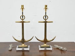 Pair of 1940s Bronze Anchor Lamps on Lucite Bases, Wired for USA