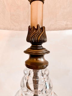 Pair of 1940's Bronze & Crystal Table Lamps w/Shades