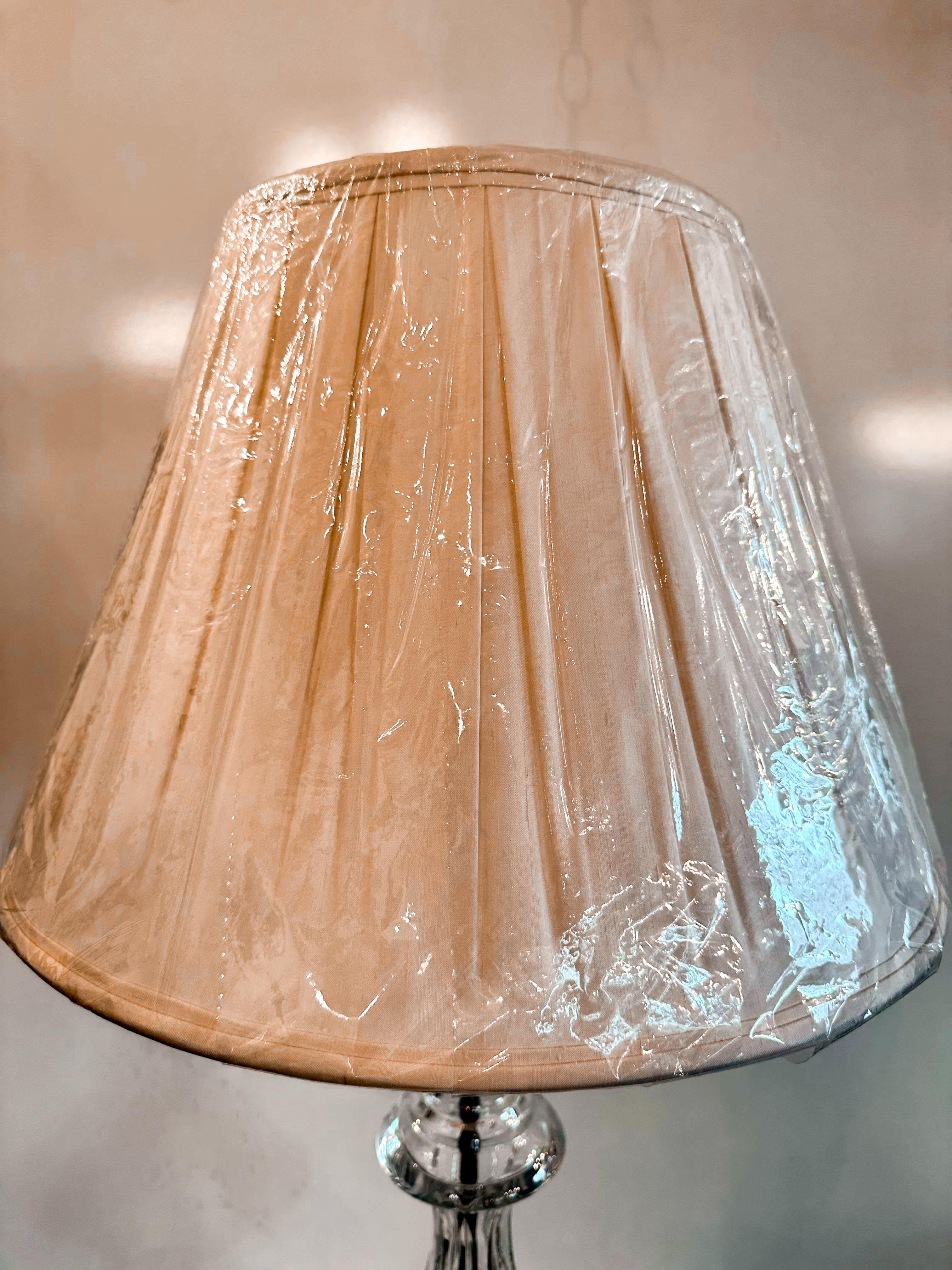 Pair of 1940's Bronze & Crystal Table Lamps w/Shades In Good Condition For Sale In Marshville, NC