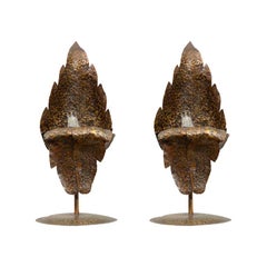 Retro Pair of 1940s Bronze Leaf Accent Lamps