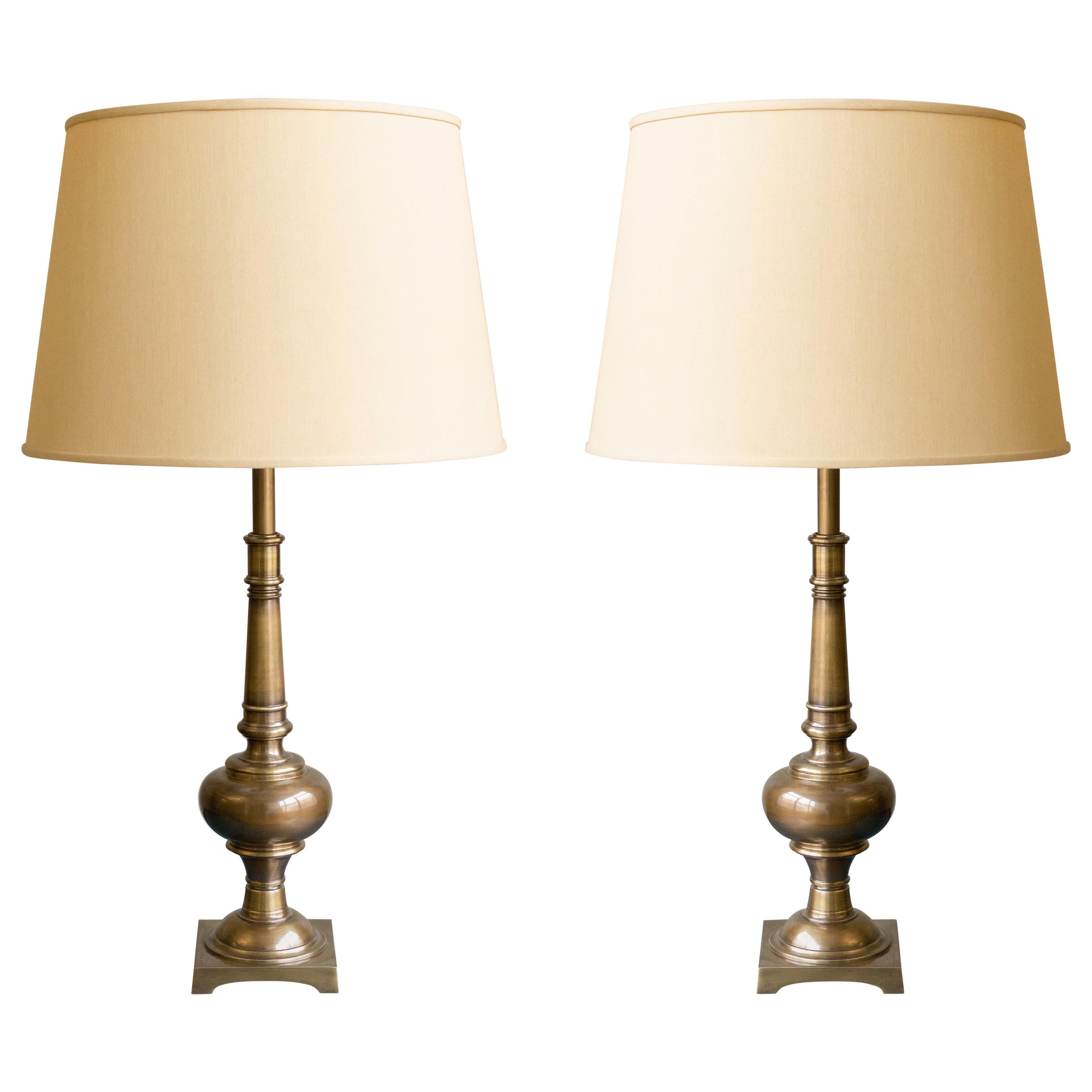 Pair of 1940s Bronze Plated Table Lamps