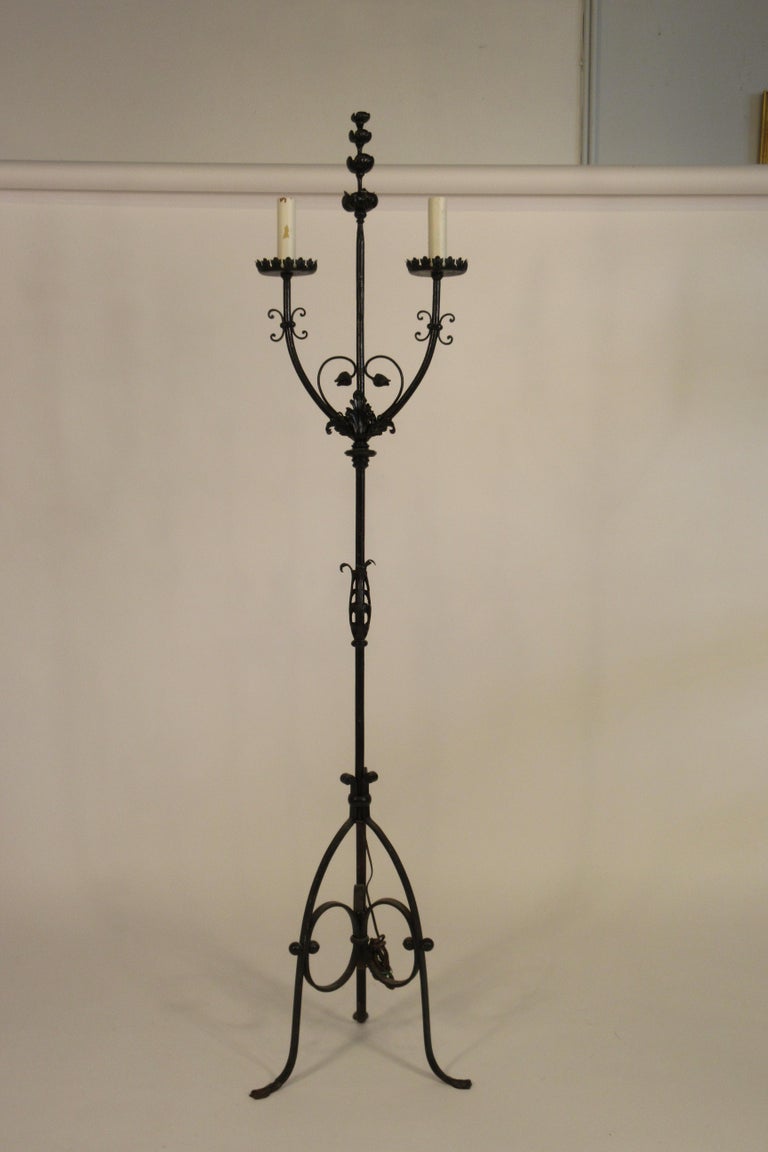 Pair of 1940s Candelabra Iron Floor Lamps For Sale at 1stdibs