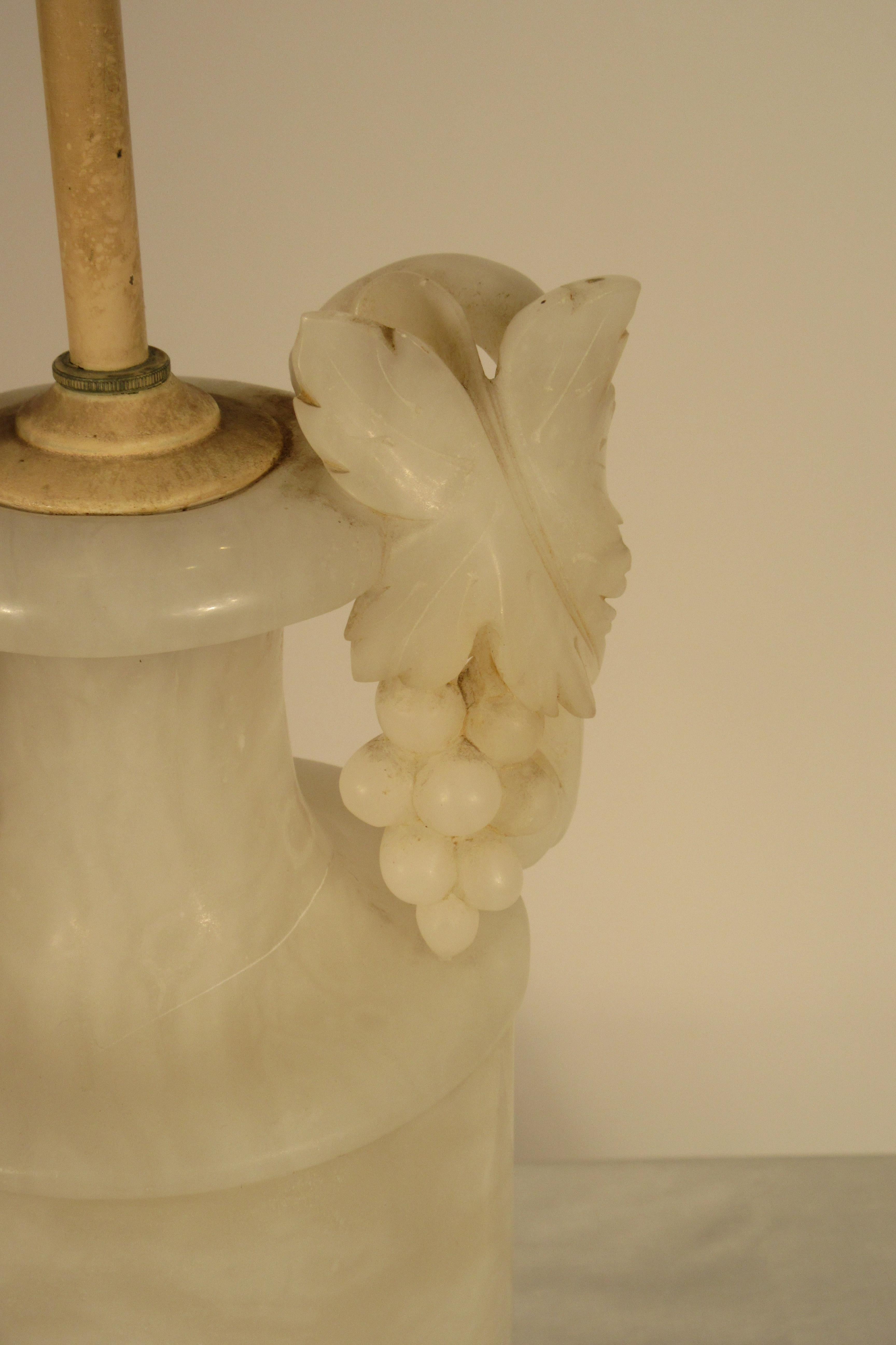 Pair of 1940s Carved Alabaster Lamps with Grape Handles 7