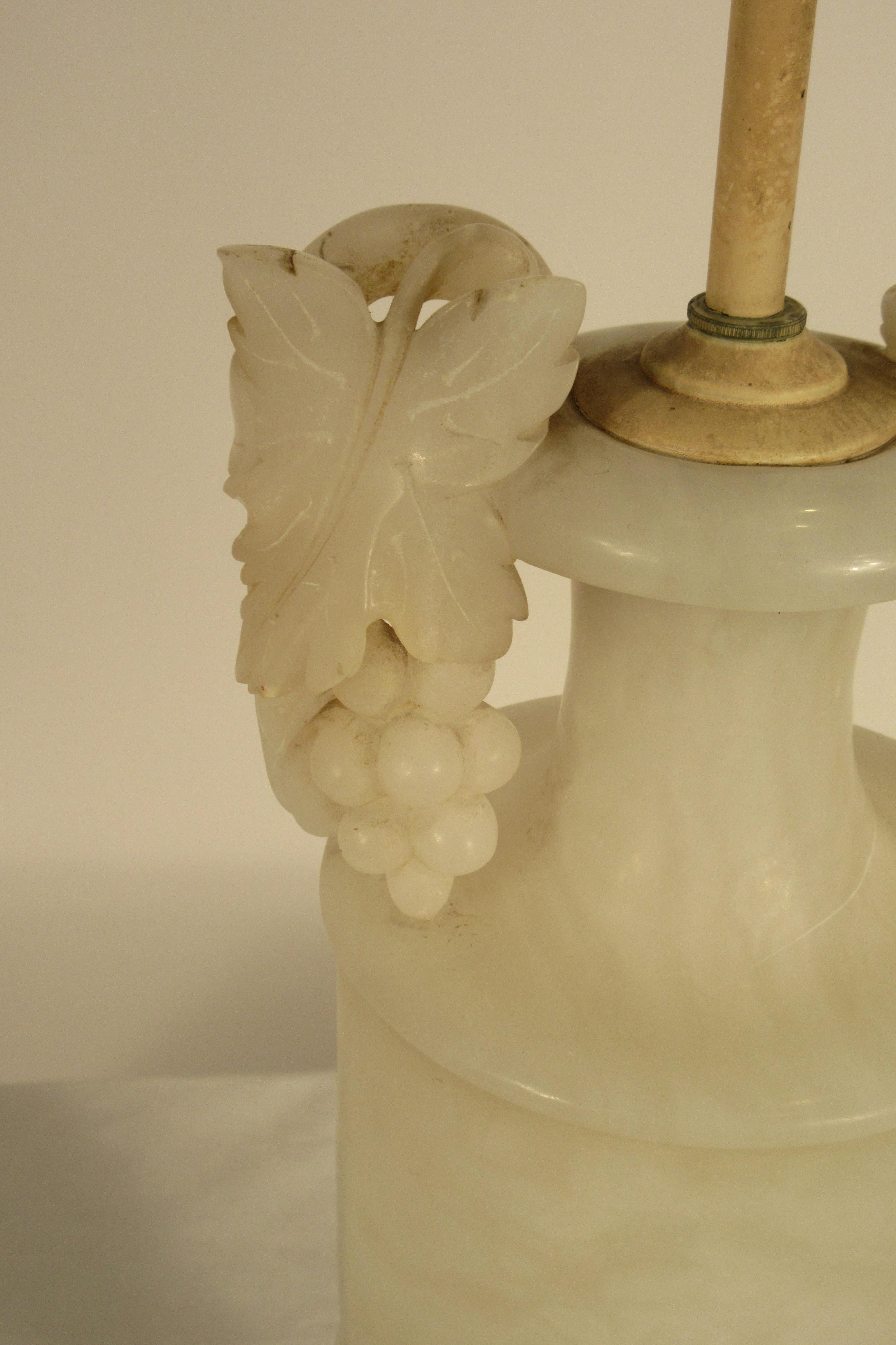 Pair of 1940s Carved Alabaster Lamps with Grape Handles 8