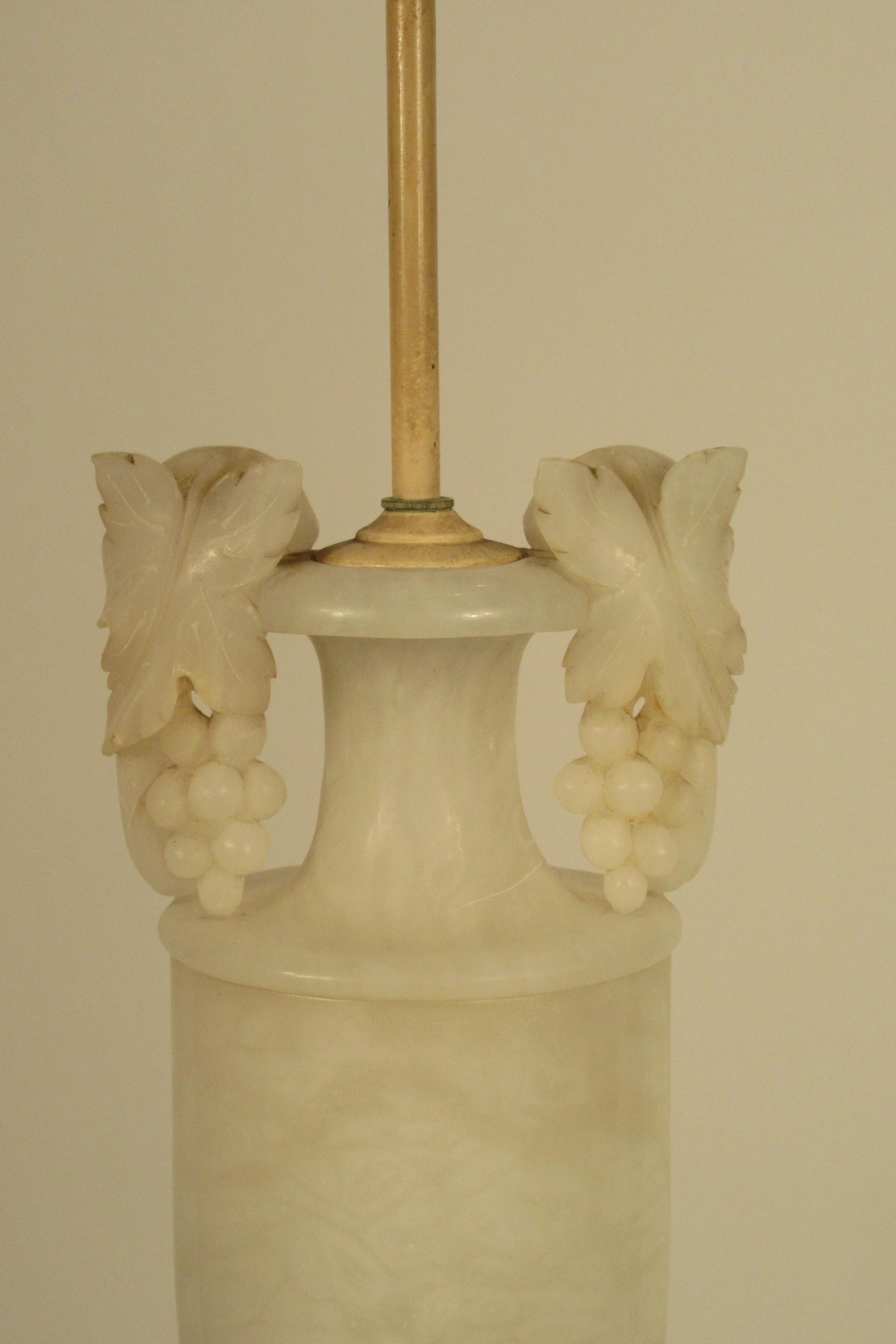 Pair of 1940s Carved Alabaster Lamps with Grape Handles 2