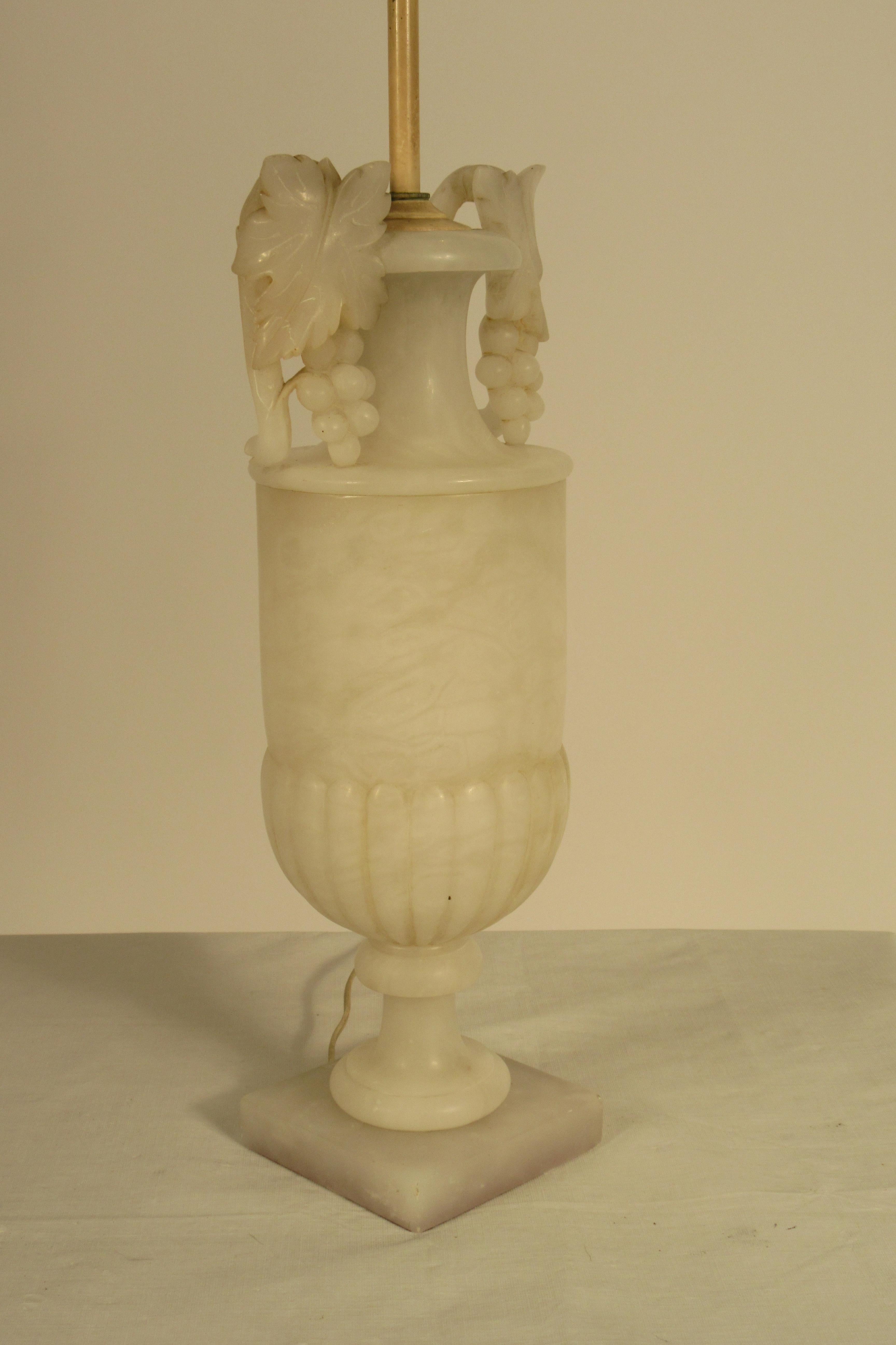 Pair of 1940s Carved Alabaster Lamps with Grape Handles 3