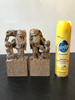 Pair of 1940s Carved Soapstone Chinese Figures