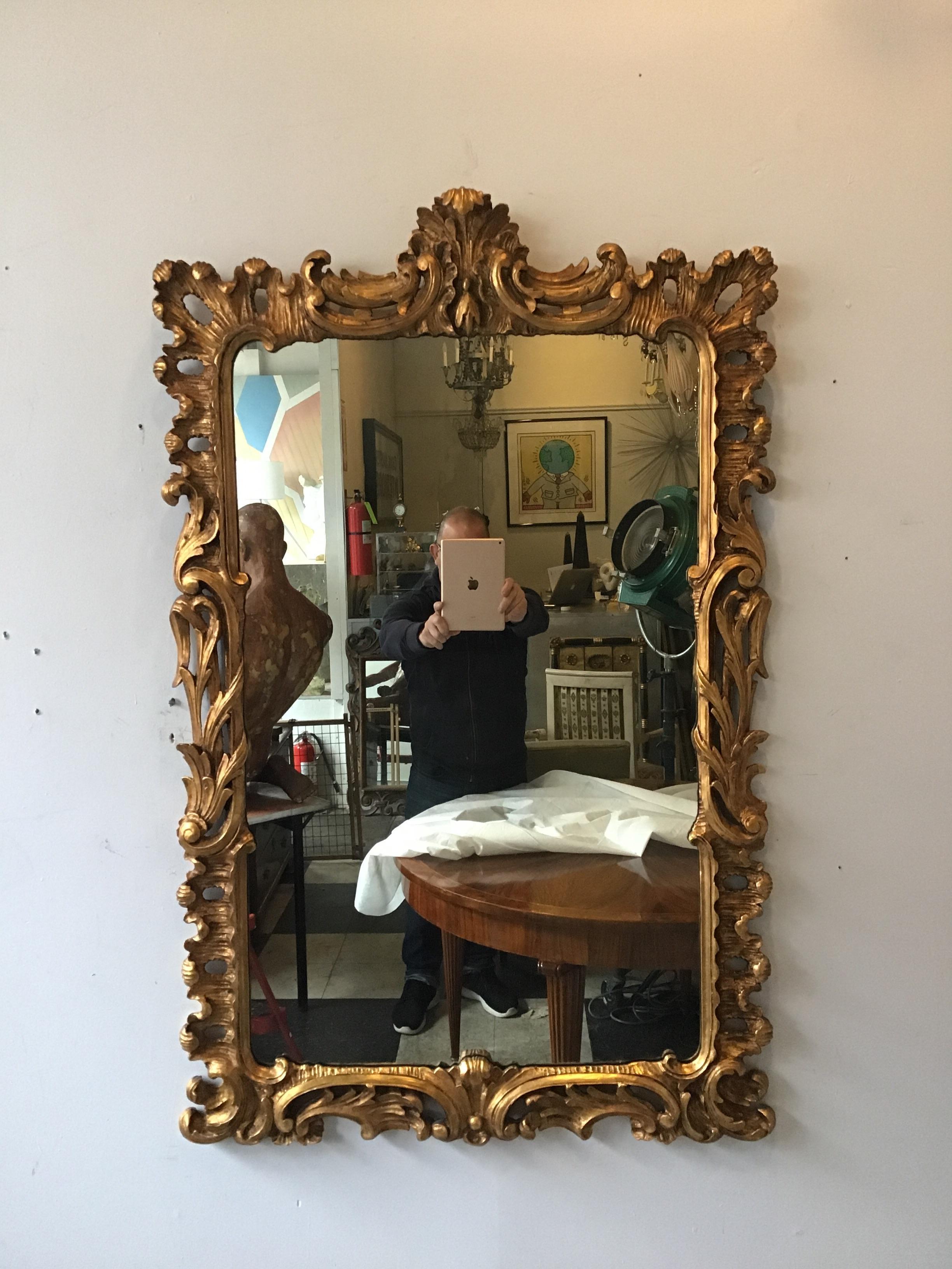 Pair of 1940s Carved Wood Gilt Mirrors In Good Condition In Tarrytown, NY