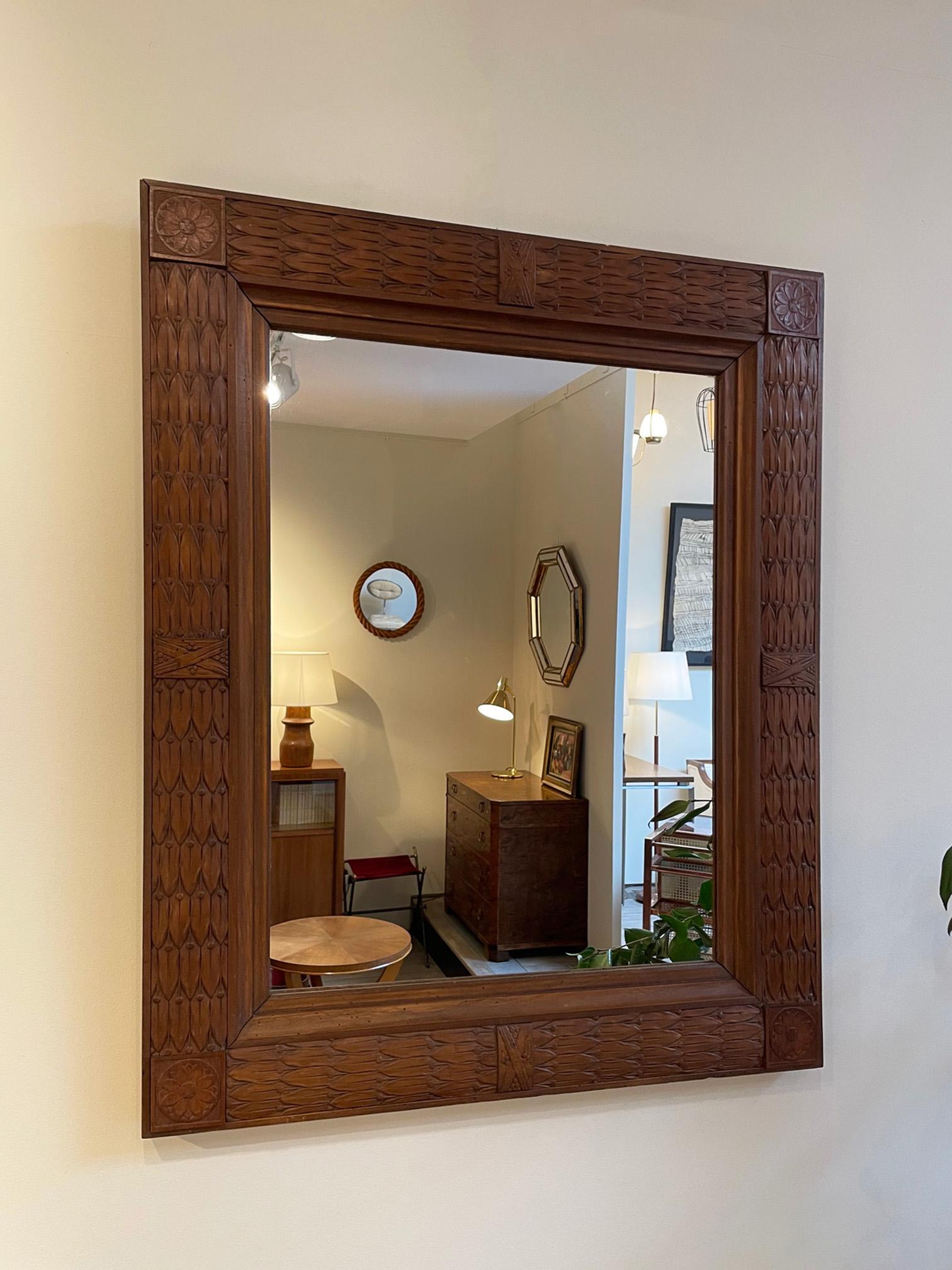 Neoclassical Pair of 1940s Carved Wood Mirrors