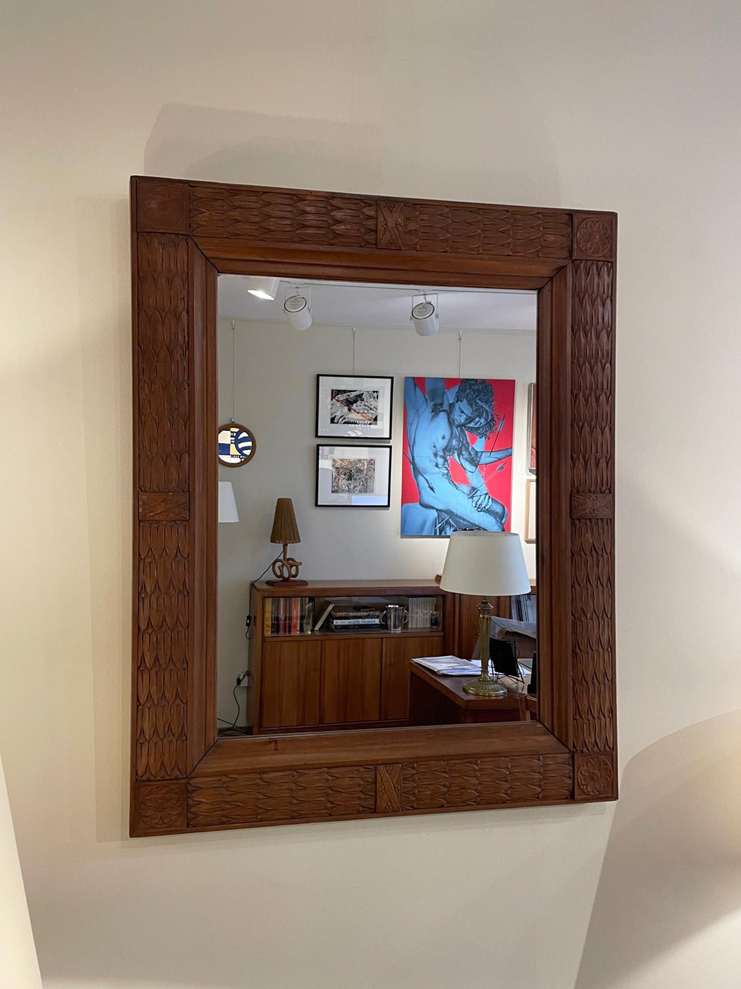 Fruitwood Pair of 1940s Carved Wood Mirrors