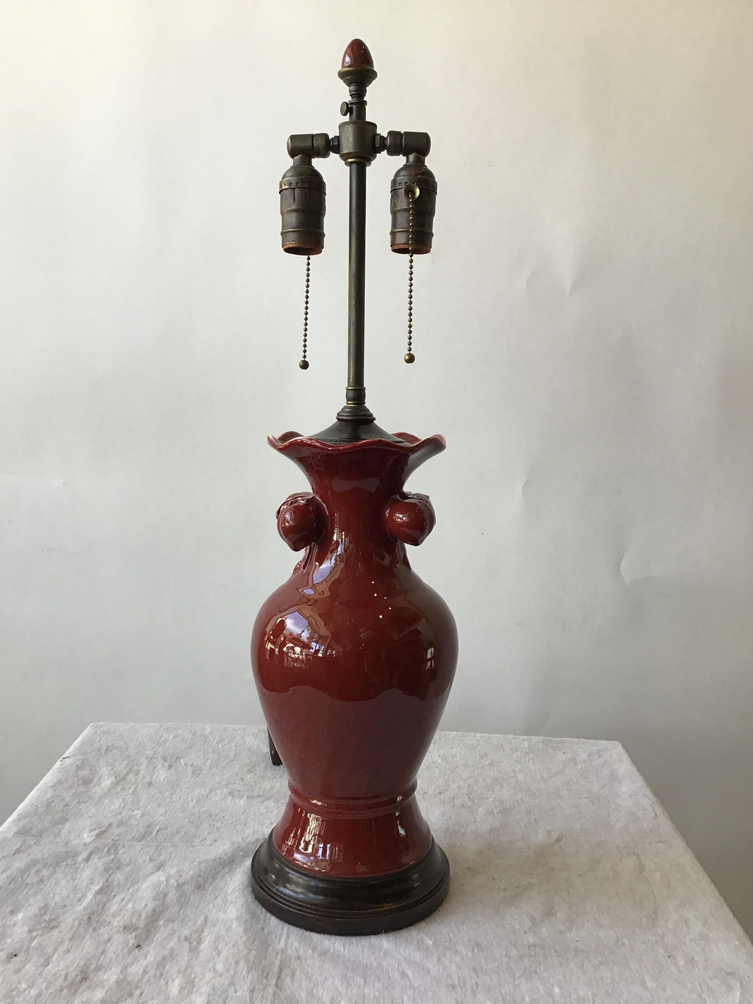 Pair of 1940s Ceramic Oxblood Lamps In Good Condition In Tarrytown, NY