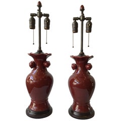 Pair of 1940s Ceramic Oxblood Lamps