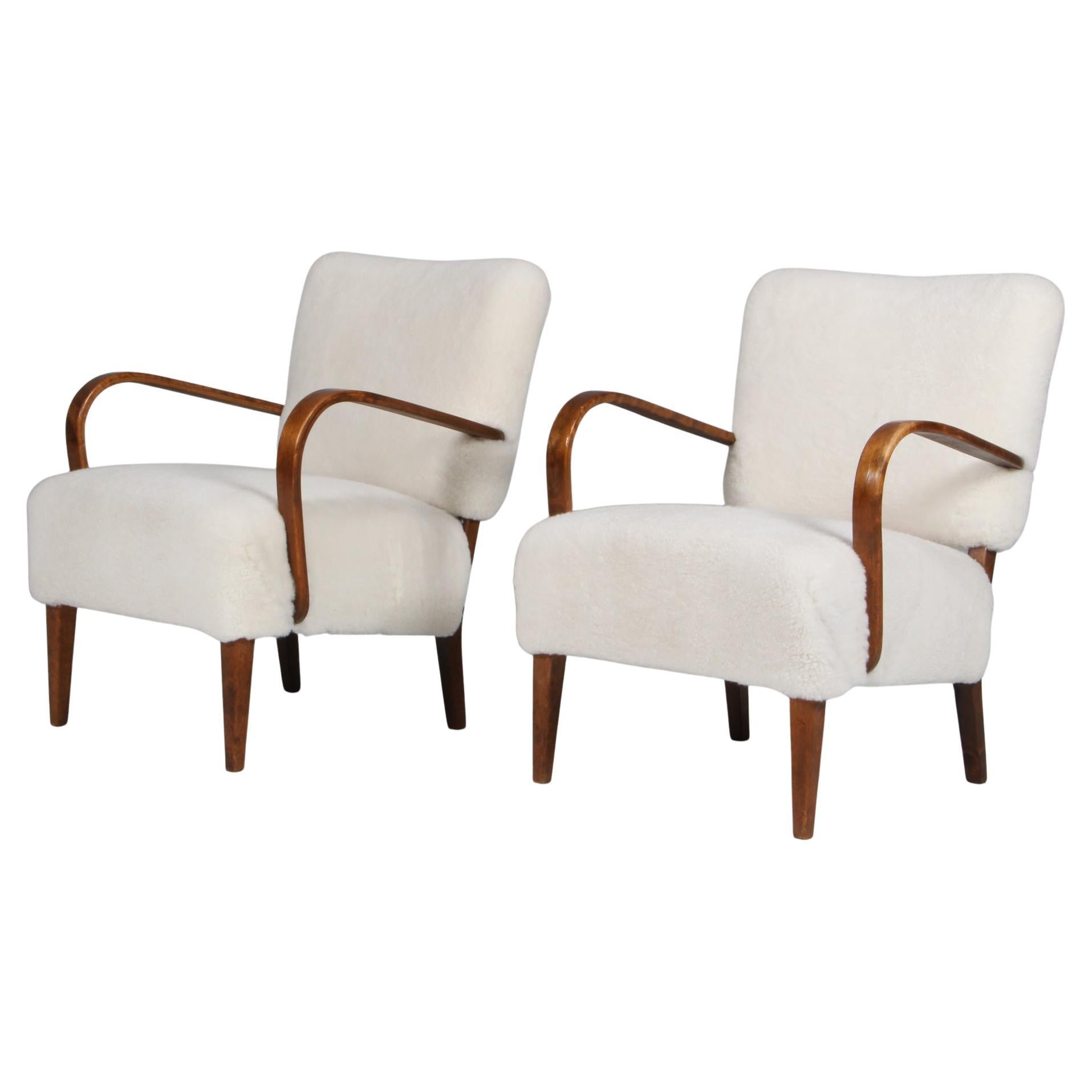 Pair of 1940s Chairs in lambskin, Denmark