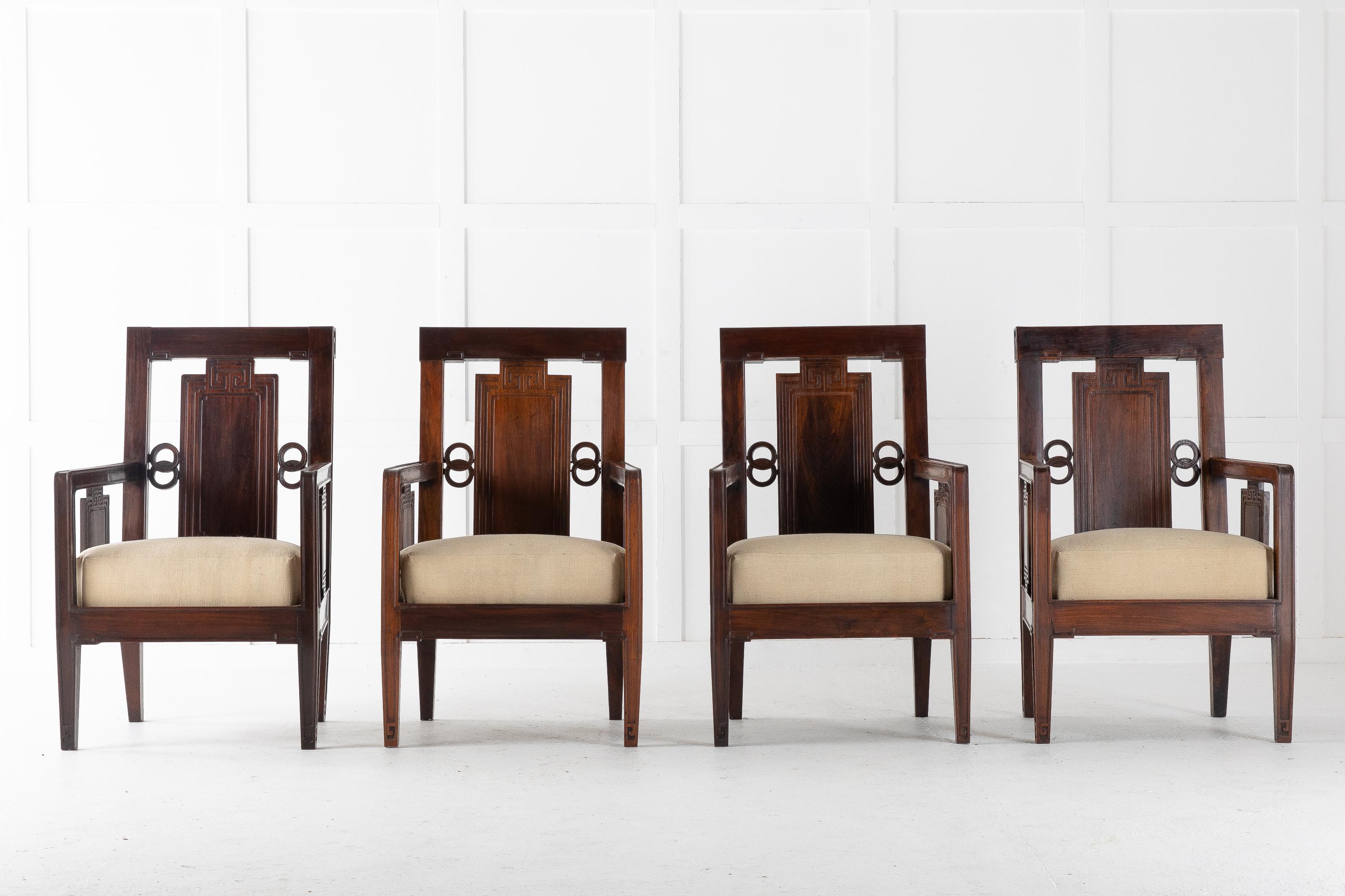 1940s very stylish Chinese, rosewood chairs made for the western market. Very contemporary design. Excellent quality heavy chairs.