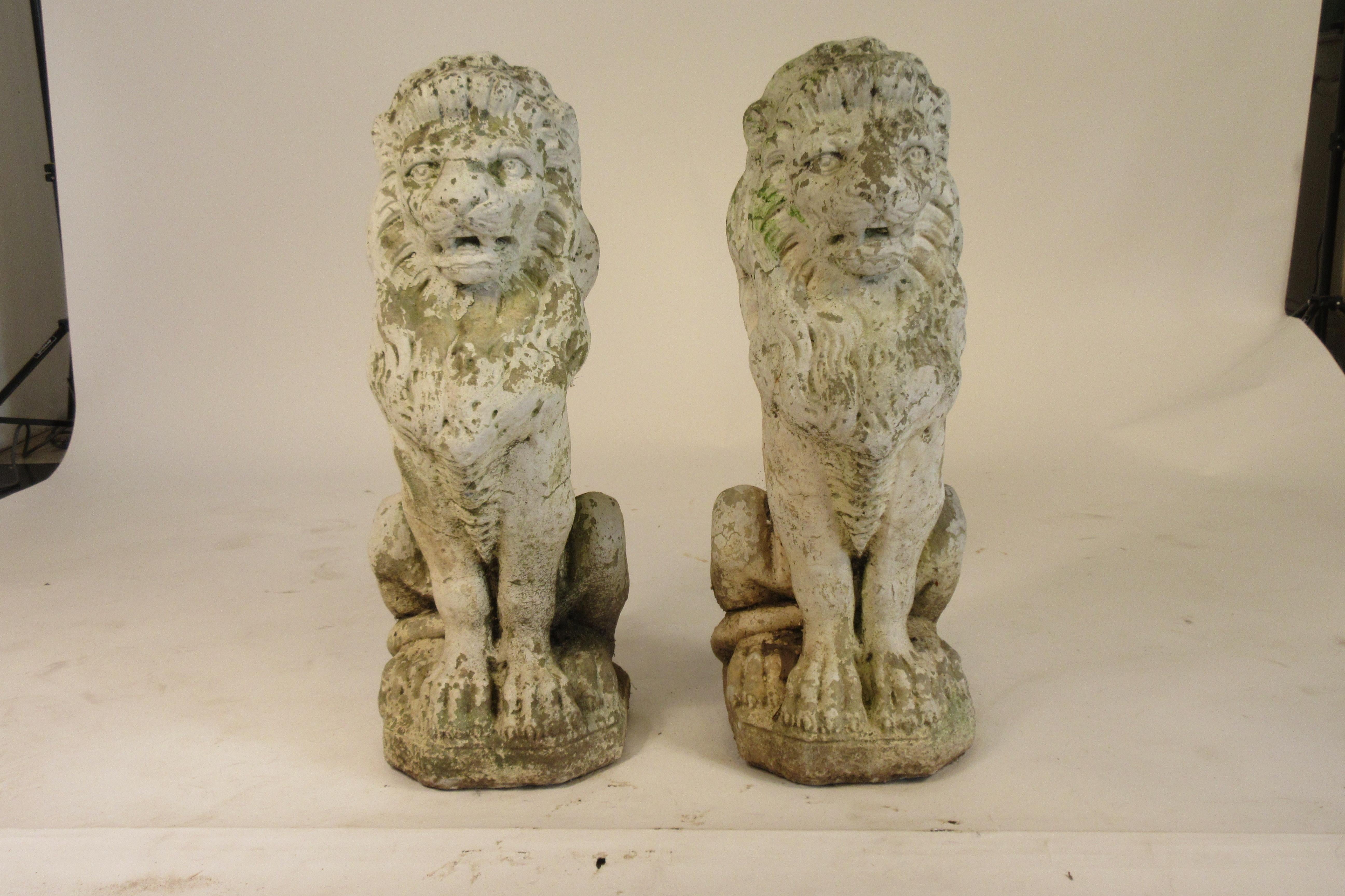 Regal pair of 1940s concrete lions from a Greenwhich Connecticut home.