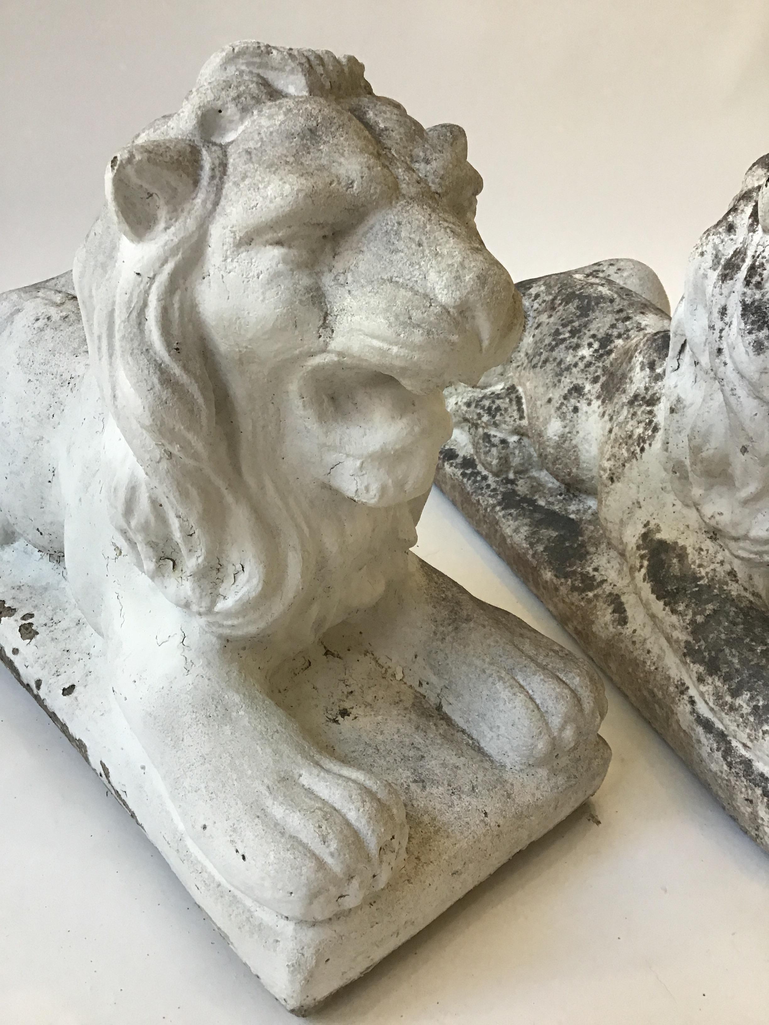 Pair of 1940s Concrete Lions In Good Condition For Sale In Tarrytown, NY