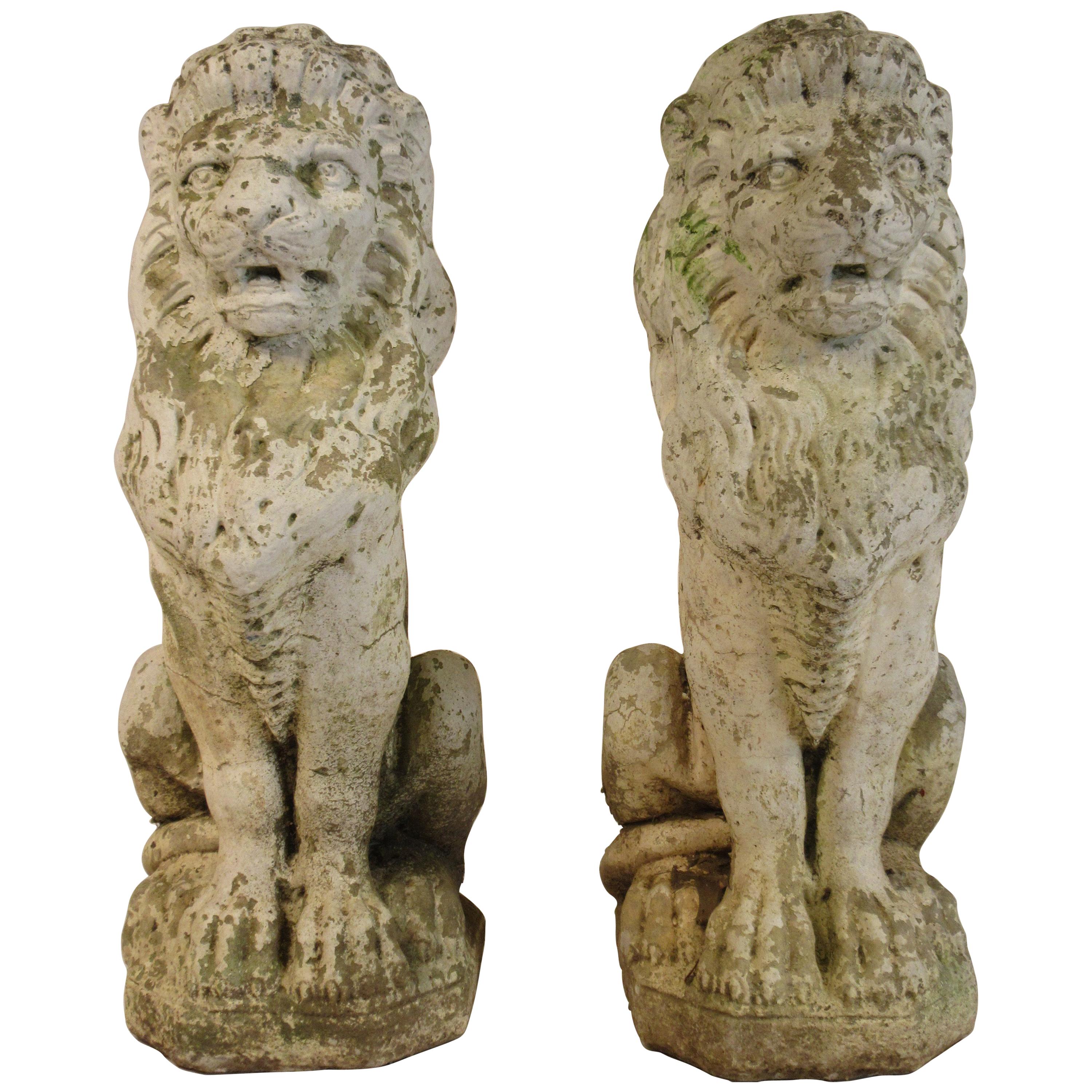 Pair of 1940s Concrete Lions