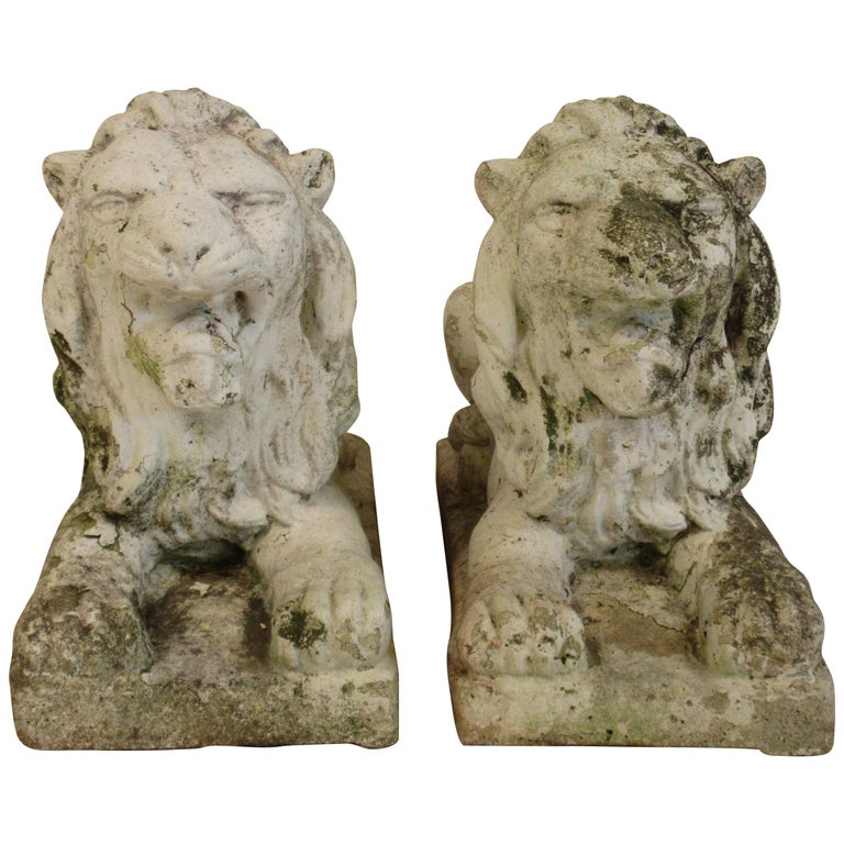 Pair of 1940s Concrete Lions at 1stDibs