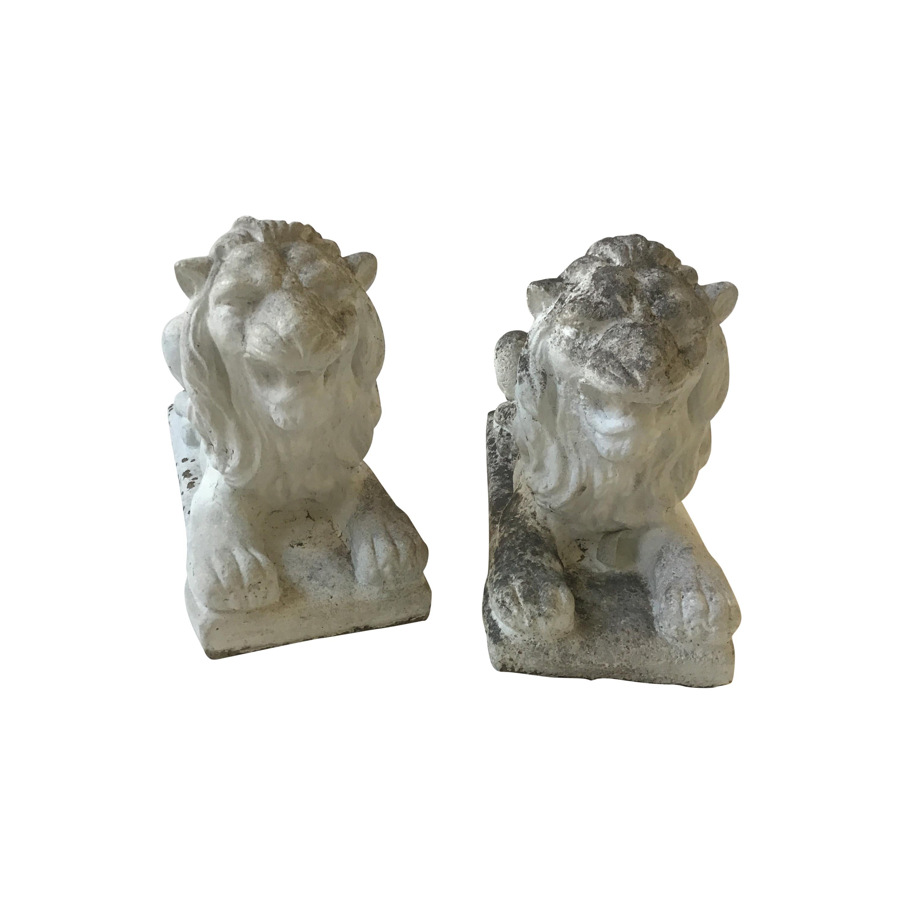 Pair of 1940s Concrete Lions For Sale