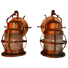 Paar 1940er Jahre Kupfer Outdoor/Indoor Marine Sconces