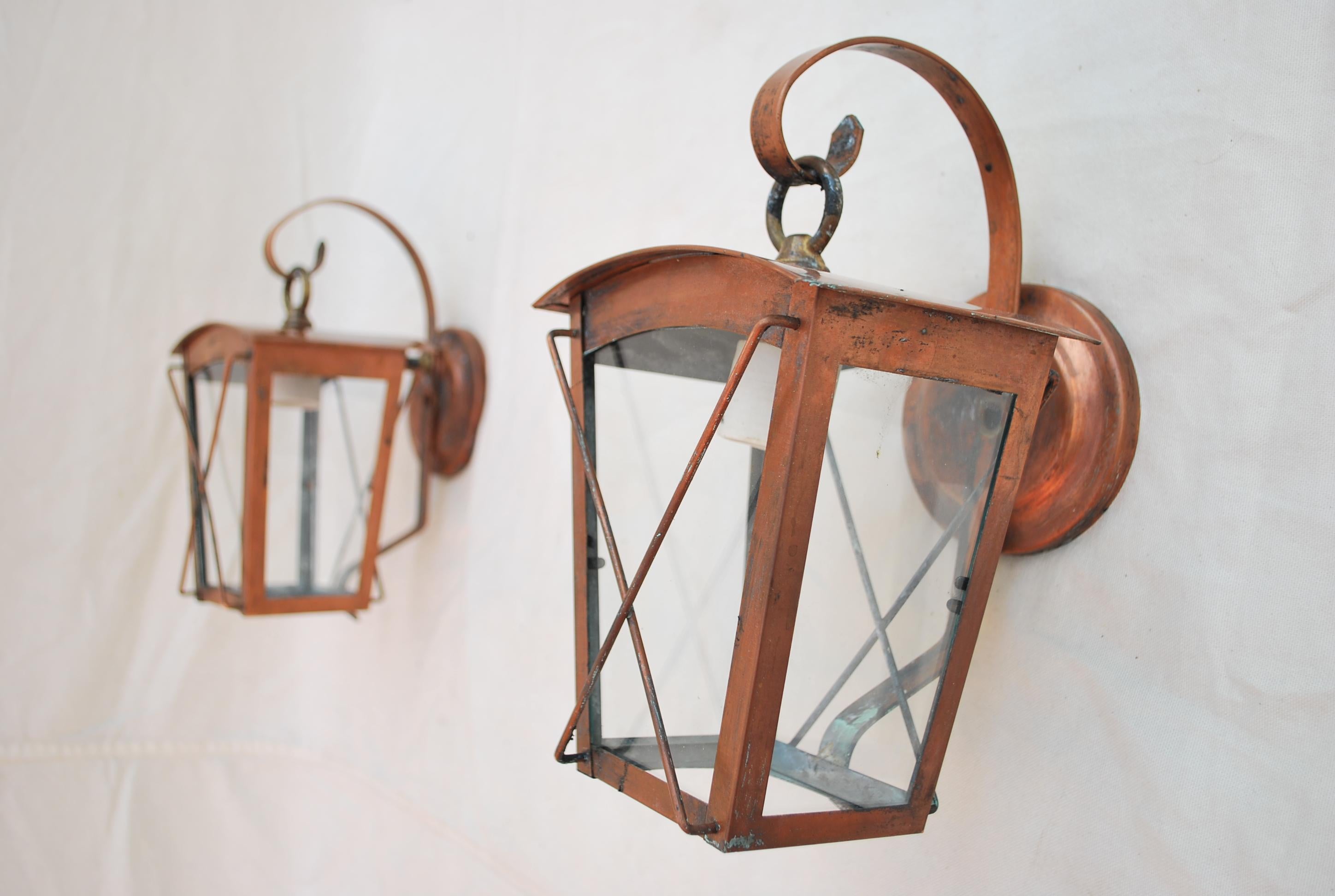 Pair of 1940s Copper Outdoor Sconces For Sale 1