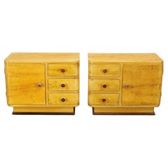 Coppia di Comodini Art Deco cecoslovacchi degli anni '40 con finto acero dipinto