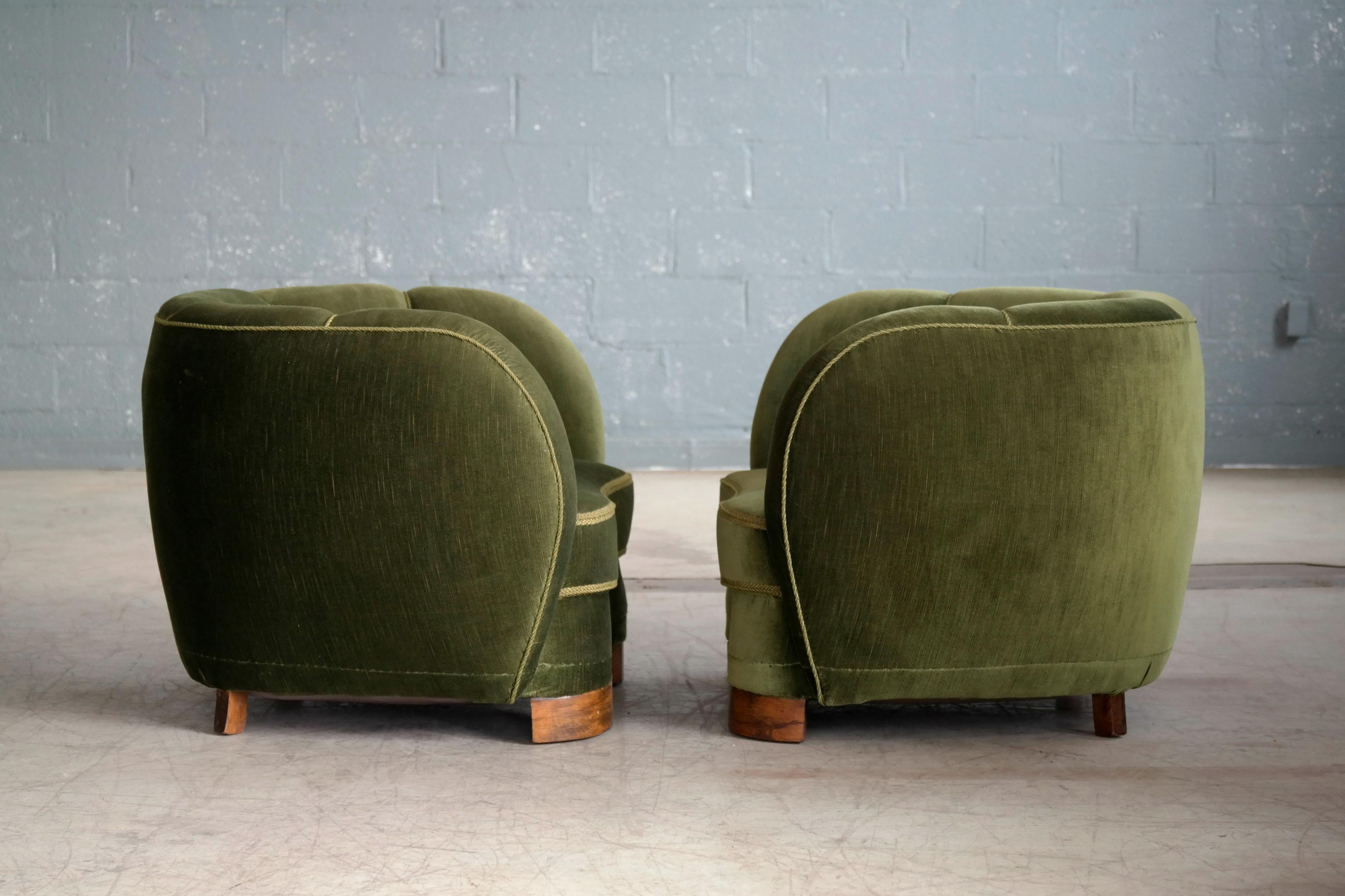 Mohair Pair of 1940s Danish Low Club or Lounge Chairs in the Style of Lassen or Boesen
