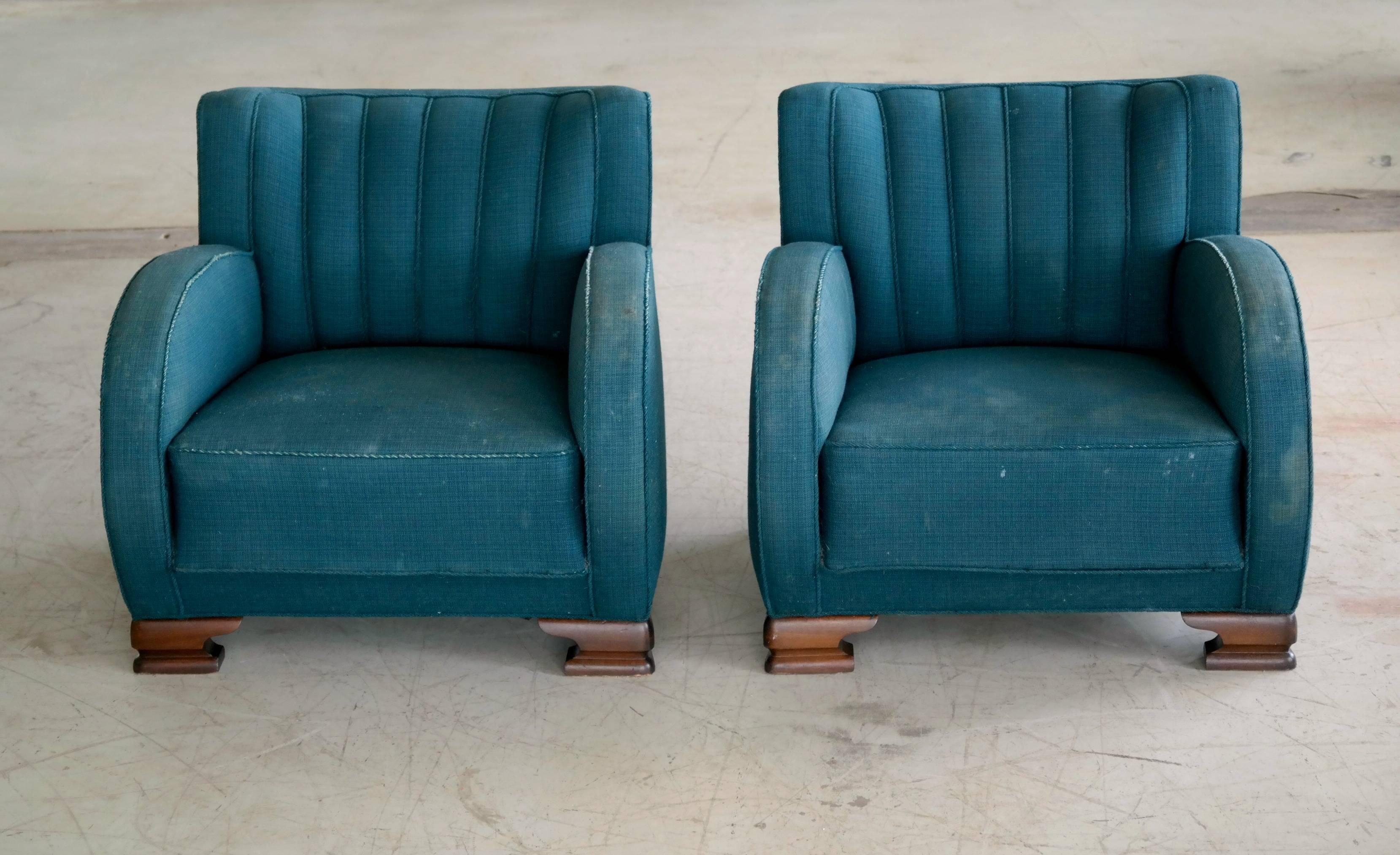 Scandinavian Modern Pair of 1940s Danish Midcentury Lounge Chairs