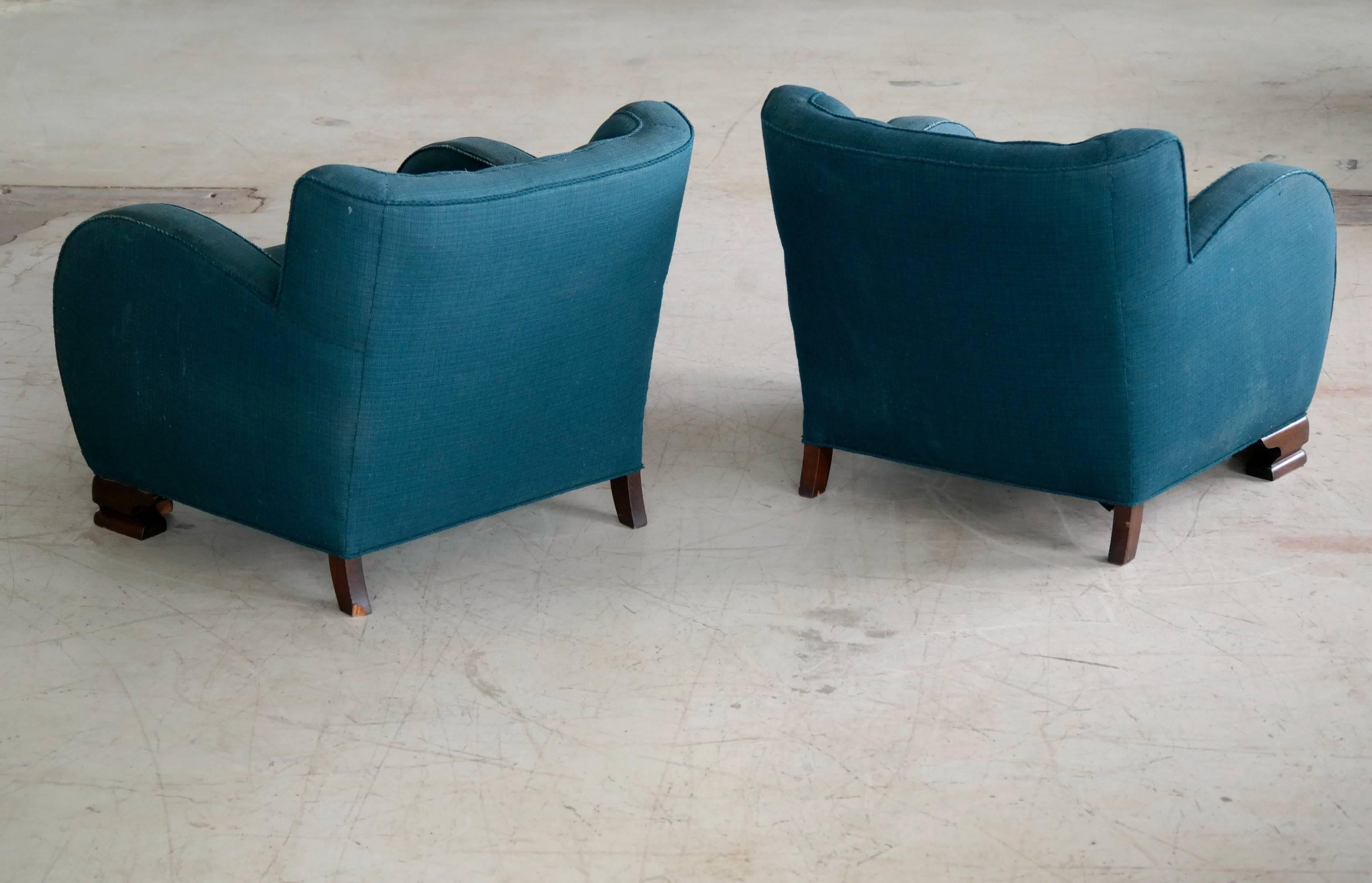 Mid-20th Century Pair of 1940s Danish Midcentury Lounge Chairs