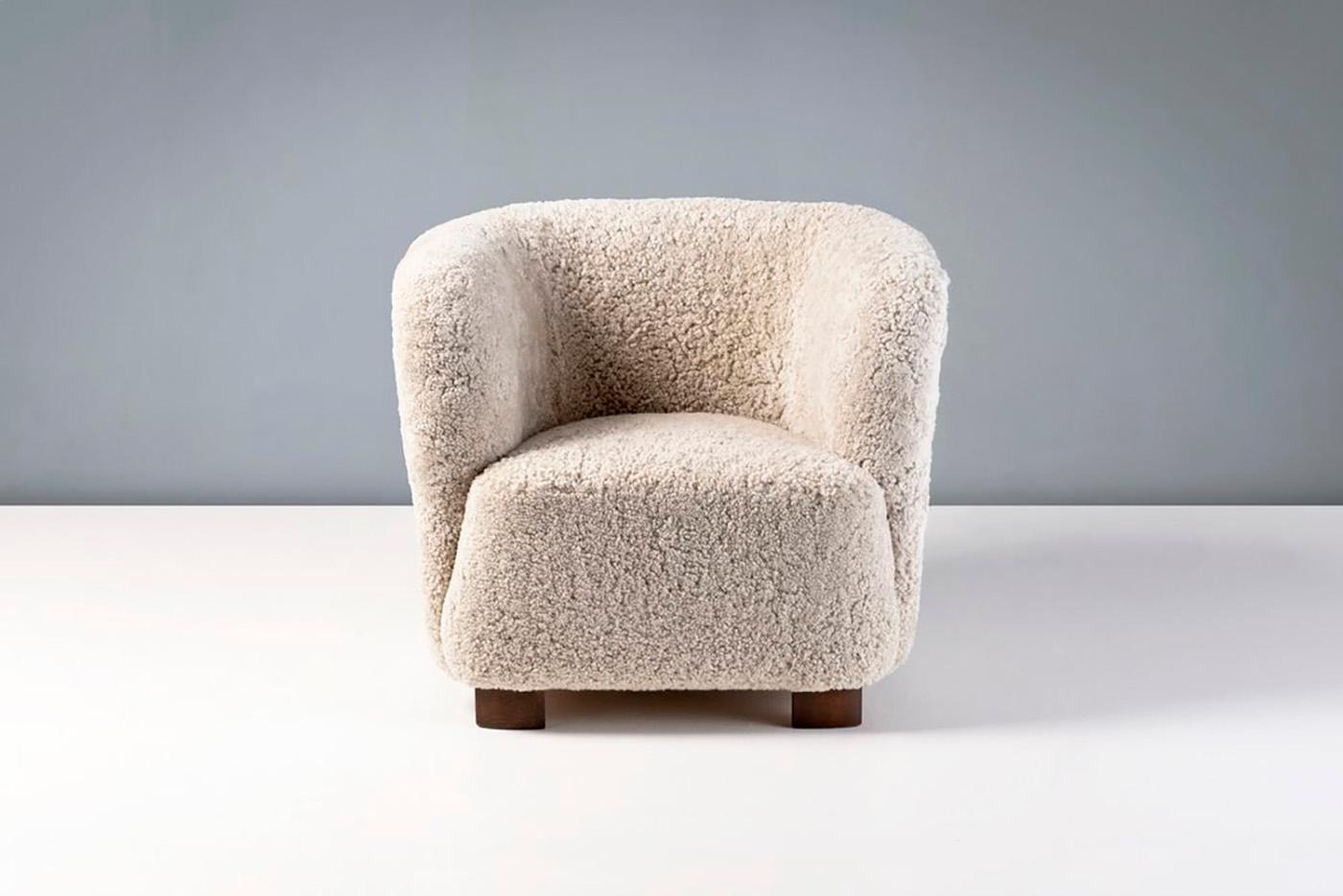 Scandinavian Modern Pair of 1940s Danish Sheepskin Vintage Tub Chairs