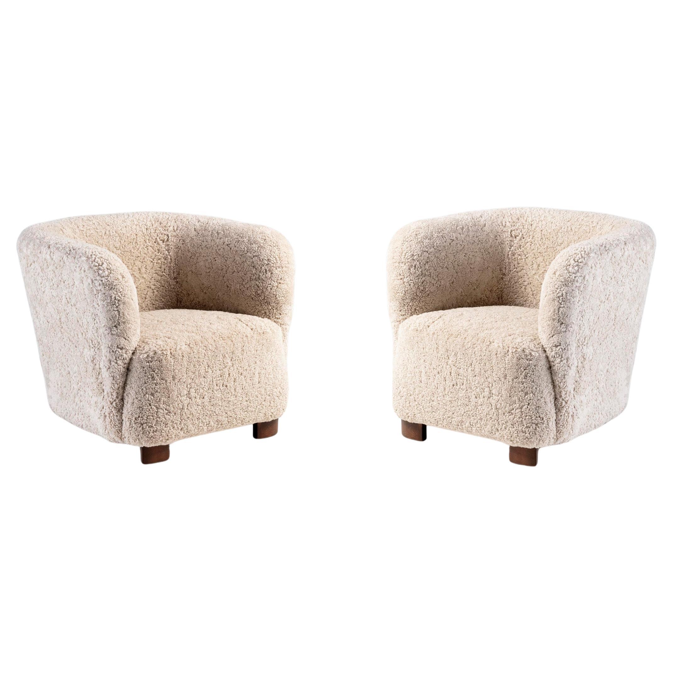 Pair of 1940s Danish Sheepskin Vintage Tub Chairs For Sale